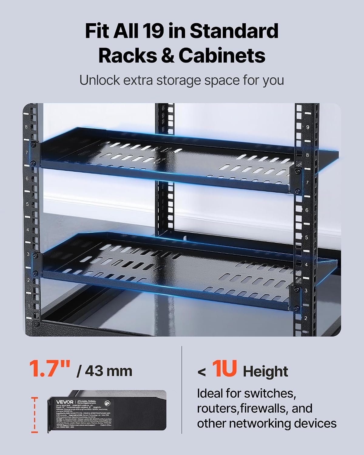 image:imageVEVOR 2PCS 1U Server Rack Shelf Universal Vented Rack Mount Cantilever Tray for 19 inch Network Equipment Rack amp Cabinet 10 Deep Rack Mount Shelf Weight Capacity 50 lbs Wall Mount Rack Shelf1U4PCS