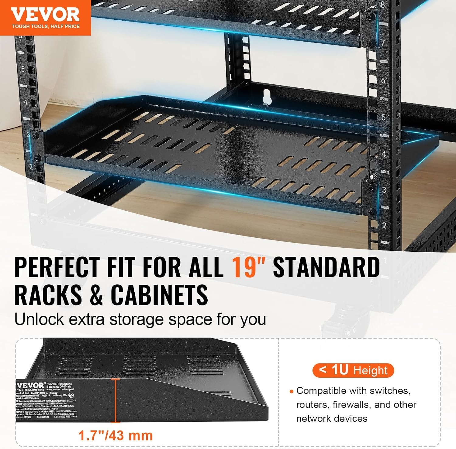 image:imageVEVOR 2PCS 1U Server Rack Shelf Universal Vented Rack Mount Cantilever Tray for 19 inch Network Equipment Rack amp Cabinet 10 Deep Rack Mount Shelf Weight Capacity 50 lbs Wall Mount Rack Shelf1U2PCS