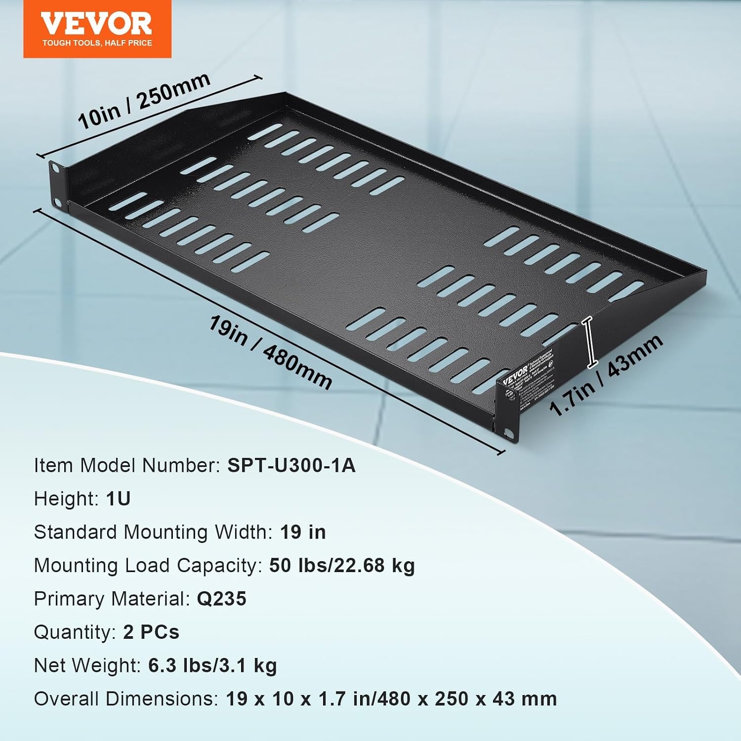 image:imageVEVOR 2PCS 1U Server Rack Shelf Universal Vented Rack Mount Cantilever Tray for 19 inch Network Equipment Rack amp Cabinet 10 Deep Rack Mount Shelf Weight Capacity 50 lbs Wall Mount Rack Shelf1U2PCS