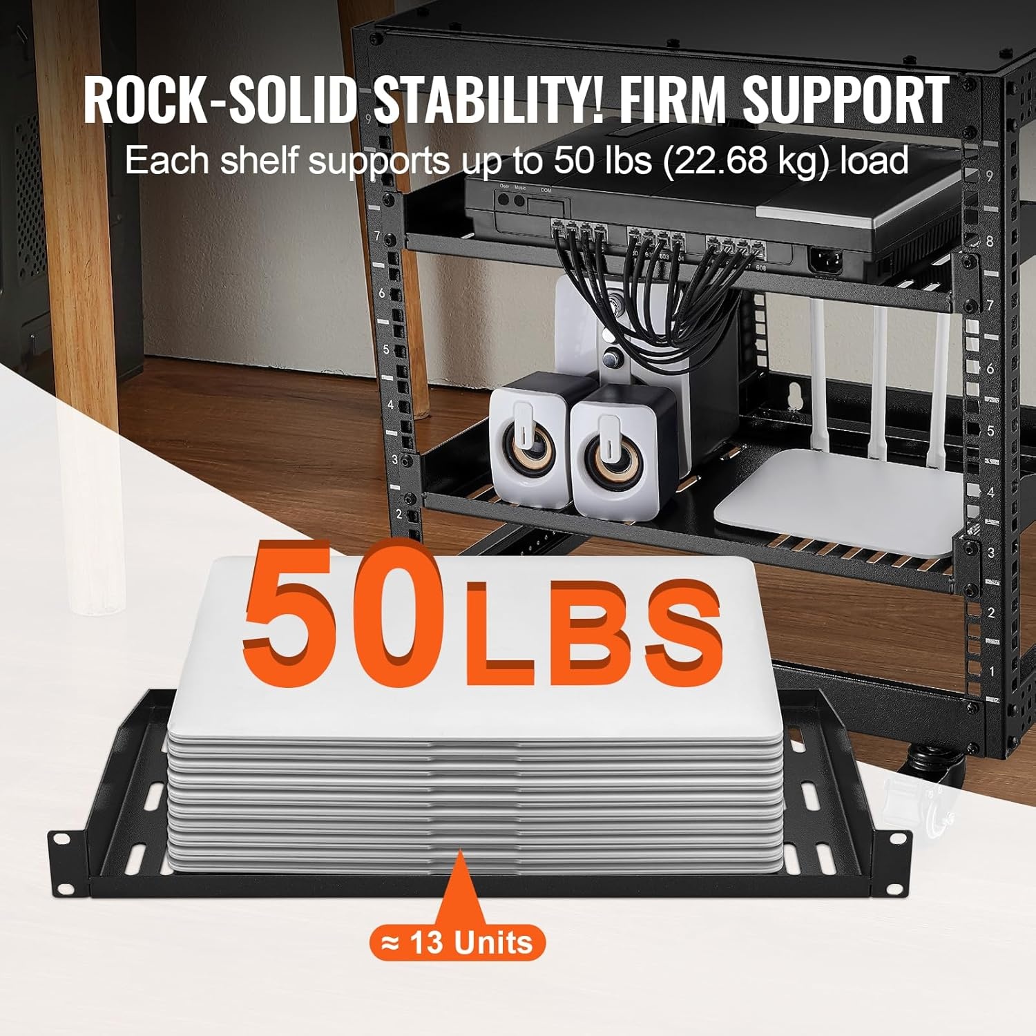 image:imageVEVOR 2PCS 1U Server Rack Shelf Universal Vented Rack Mount Cantilever Tray for 19 inch Network Equipment Rack amp Cabinet 10 Deep Rack Mount Shelf Weight Capacity 50 lbs Wall Mount Rack Shelf1U2PCS
