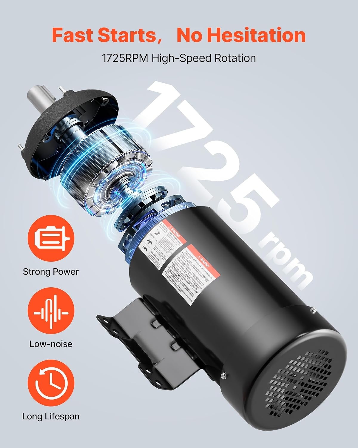 image:imageVEVOR 3 HP Electric Motor 1750RPM Air Compressor Motor CWCCW Rotation 1125 inch Shaft Diameter 275inch Shaft Length 12Nm Torque SinglePhase TEFC Cooling 230V 184T Frame1