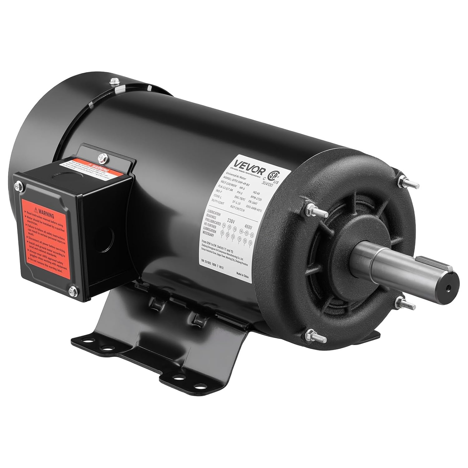 image:imageVEVOR 3 HP Electric Motor 1750RPM Air Compressor Motor CWCCW Rotation 1125 inch Shaft Diameter 275inch Shaft Length 12Nm Torque SinglePhase TEFC Cooling 230V 184T Frame1