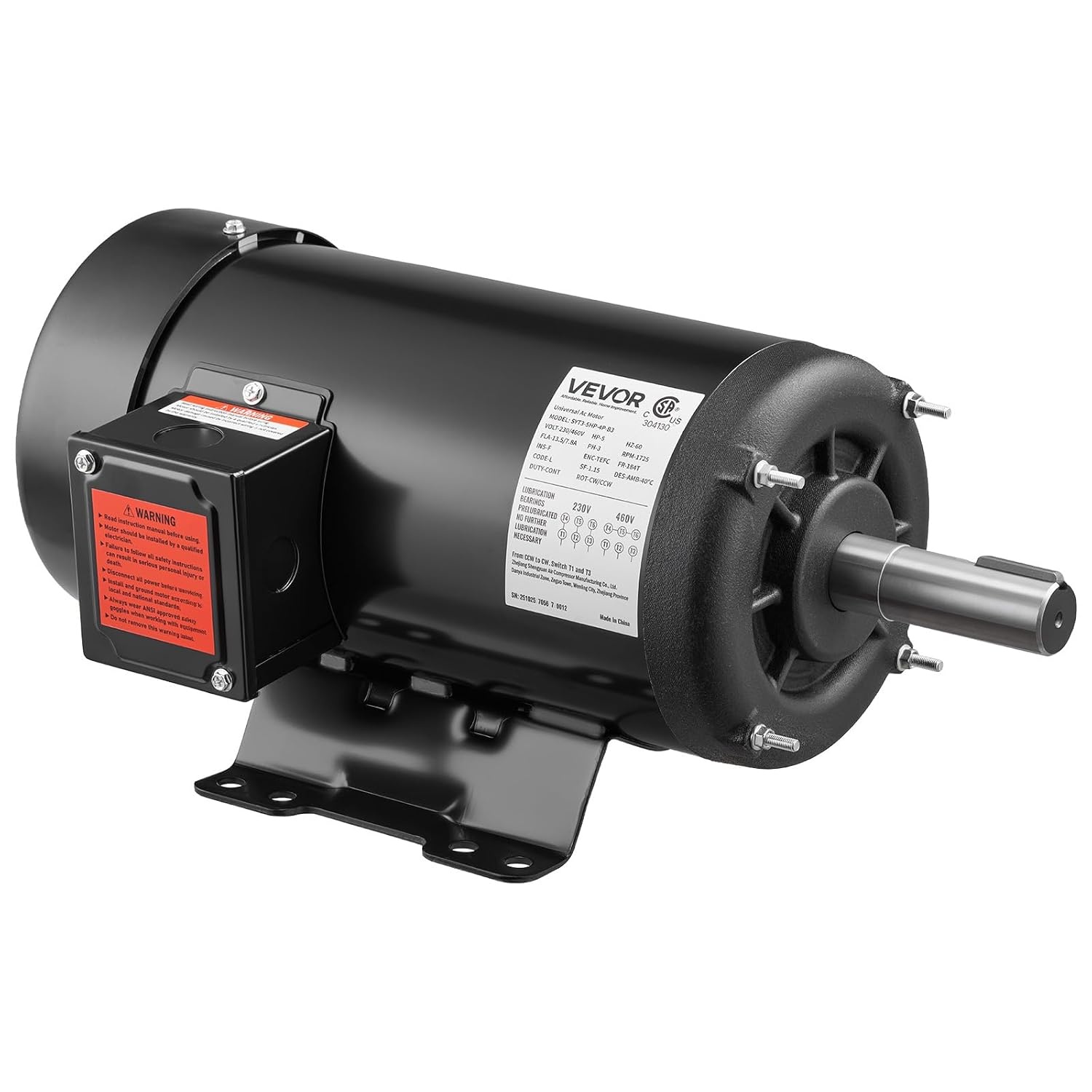 image:imageVEVOR 3 HP Electric Motor 1750RPM Air Compressor Motor CWCCW Rotation 1125 inch Shaft Diameter 275inch Shaft Length 12Nm Torque SinglePhase TEFC Cooling 230V 184T Frame1
