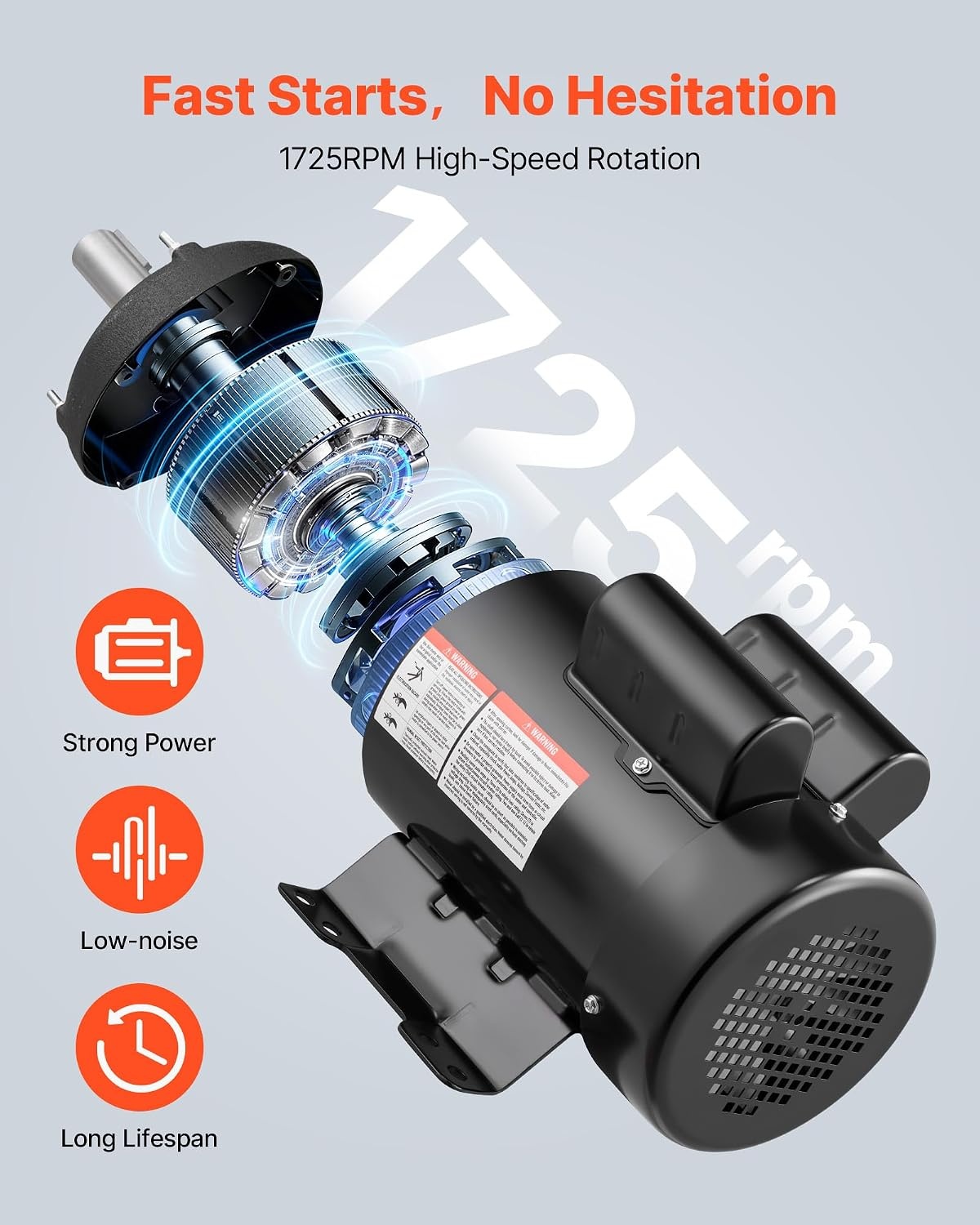 image:imageVEVOR 3 HP Electric Motor 1750RPM Air Compressor Motor CWCCW Rotation 1125 inch Shaft Diameter 275inch Shaft Length 12Nm Torque SinglePhase TEFC Cooling 230V 184T Frame1