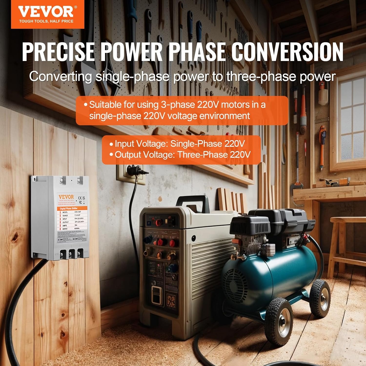 image:imageVEVOR 3 Phase Converter 75HP 23A 220V Single Phase to 3 Phase Converter 220V InputOutput Digital Phase Shifter for Residential amp Light Commercial Use One Converter for One Motor Only10HP30A