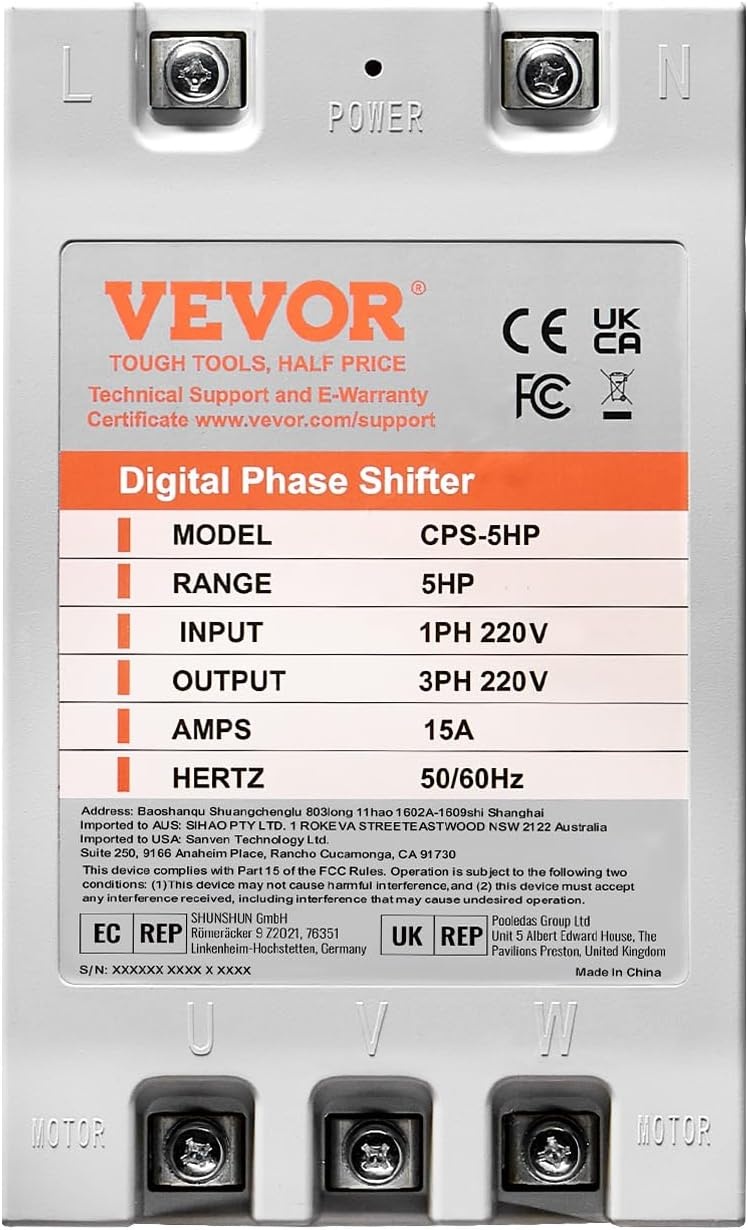 image:imageVEVOR 3 Phase Converter 75HP 23A 220V Single Phase to 3 Phase Converter 220V InputOutput Digital Phase Shifter for Residential amp Light Commercial Use One Converter for One Motor Only5HP15A