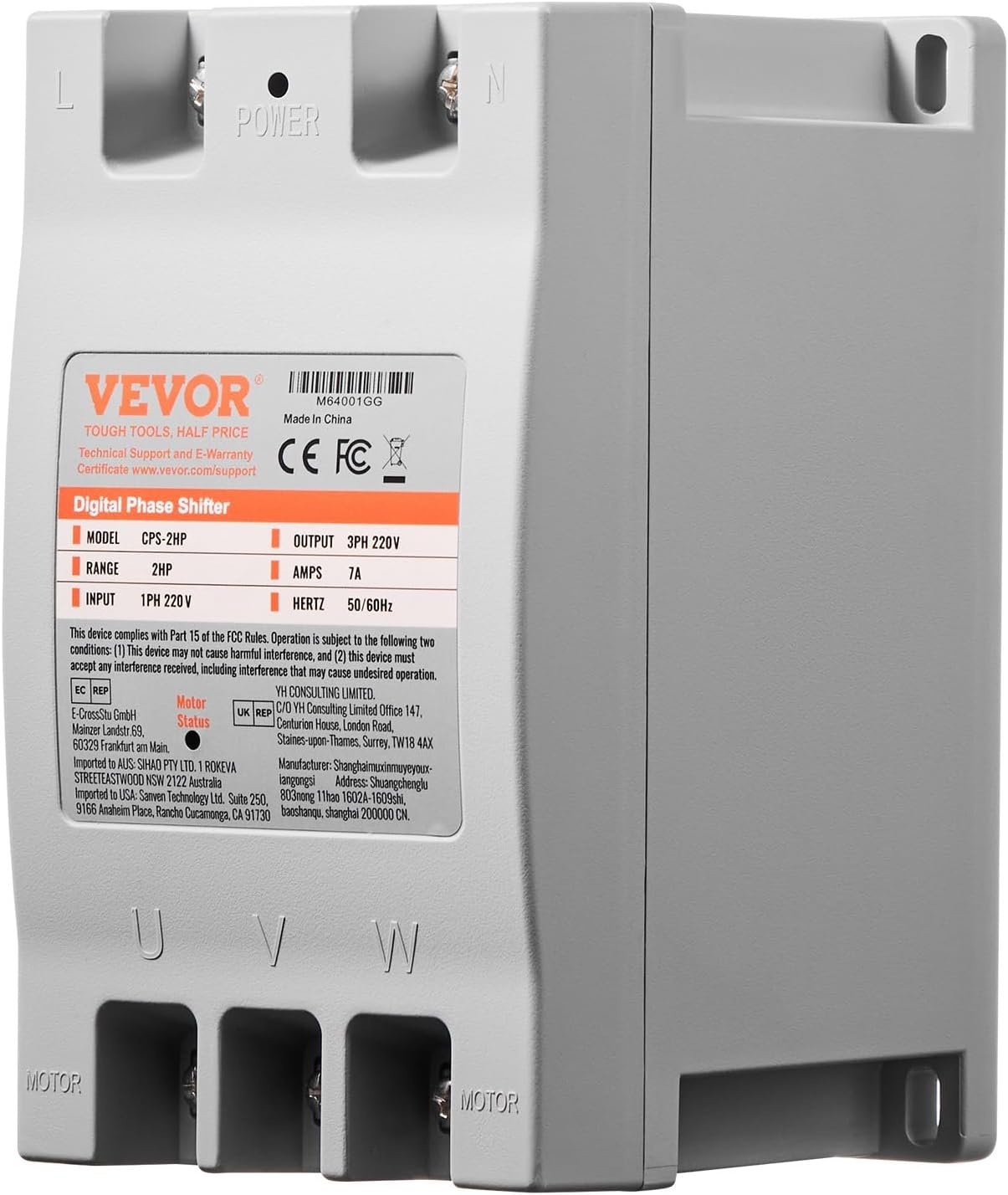 image:imageVEVOR 3 Phase Converter 75HP 23A 220V Single Phase to 3 Phase Converter 220V InputOutput Digital Phase Shifter for Residential amp Light Commercial Use One Converter for One Motor Only2HP7A
