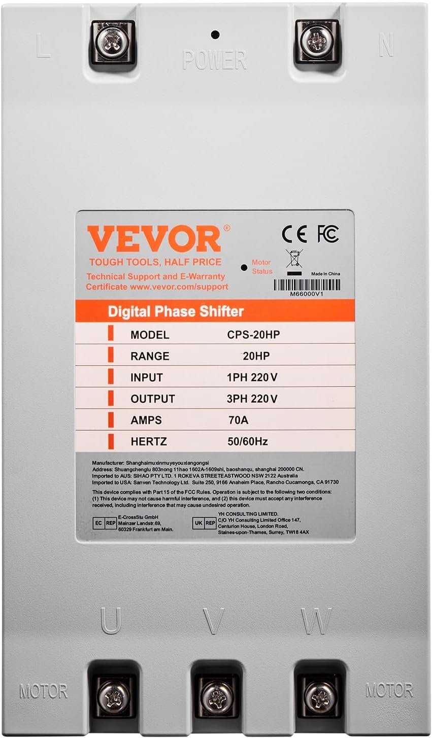 image:imageVEVOR 3 Phase Converter 75HP 23A 220V Single Phase to 3 Phase Converter 220V InputOutput Digital Phase Shifter for Residential amp Light Commercial Use One Converter for One Motor Only20HP70A