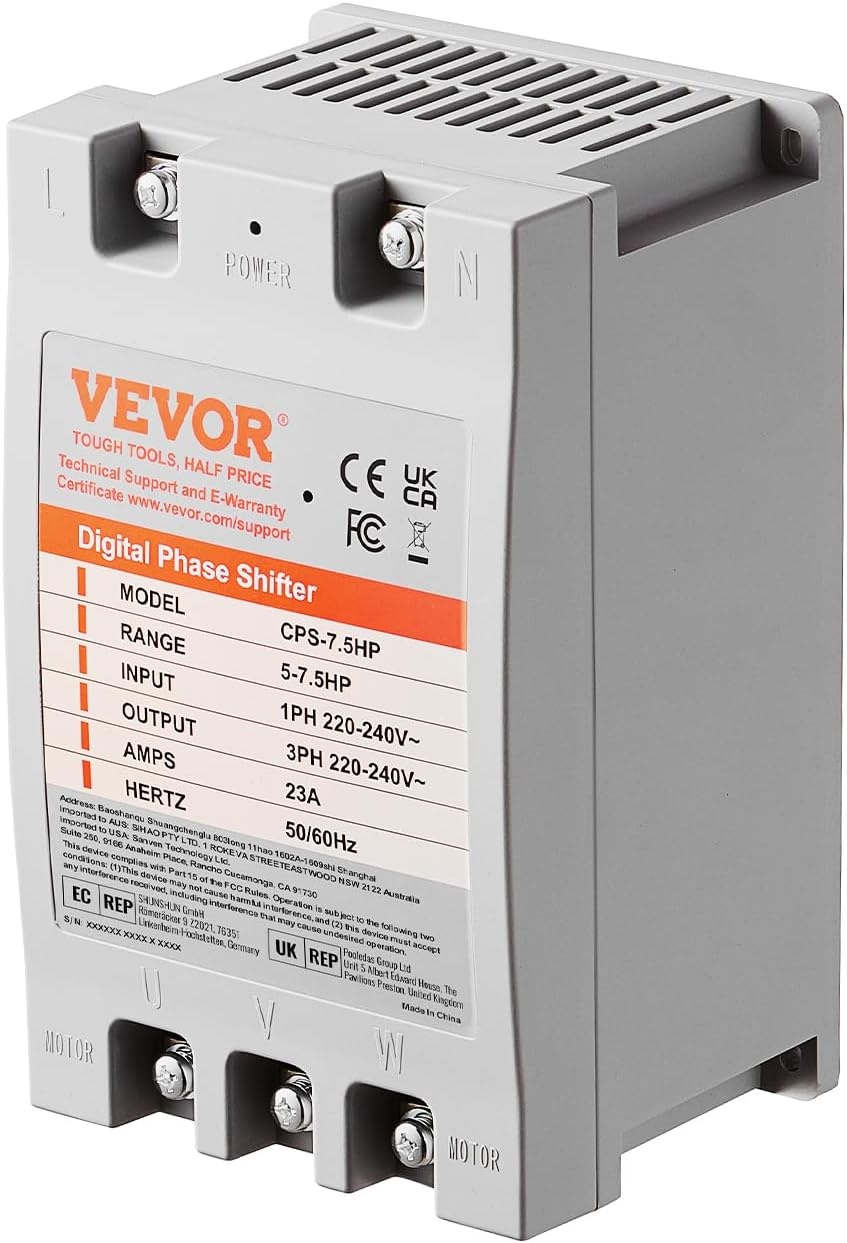 image:imageVEVOR 3 Phase Converter 75HP 23A 220V Single Phase to 3 Phase Converter 220V InputOutput Digital Phase Shifter for Residential amp Light Commercial Use One Converter for One Motor Only75HP23A