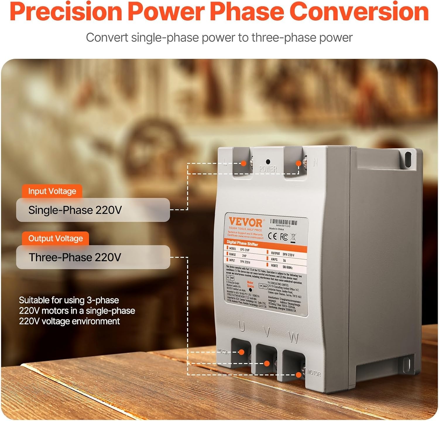 image:imageVEVOR 3 Phase Converter 75HP 23A 220V Single Phase to 3 Phase Converter 220V InputOutput Digital Phase Shifter for Residential amp Light Commercial Use One Converter for One Motor Only2HP7A