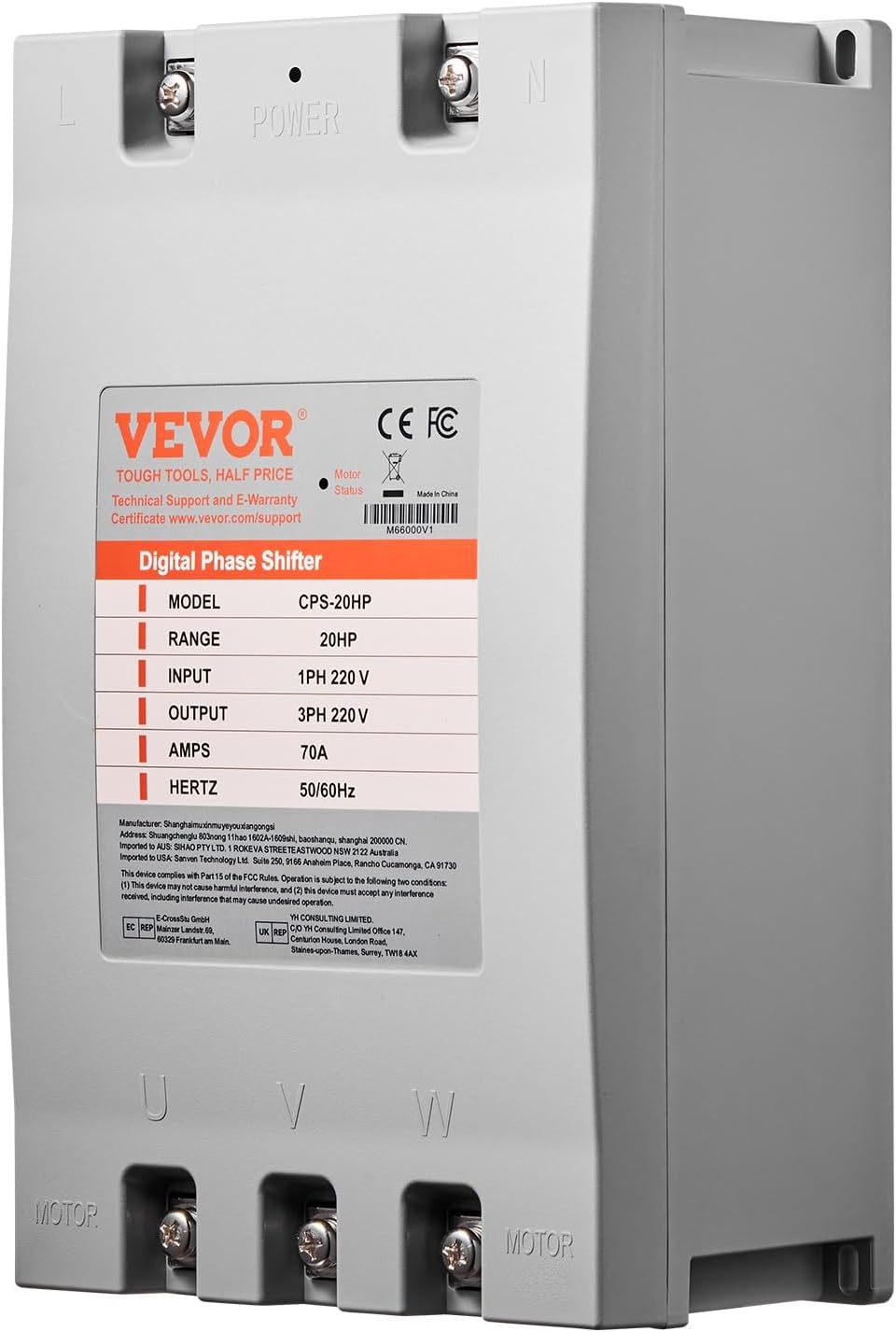 image:imageVEVOR 3 Phase Converter 75HP 23A 220V Single Phase to 3 Phase Converter 220V InputOutput Digital Phase Shifter for Residential amp Light Commercial Use One Converter for One Motor Only20HP70A