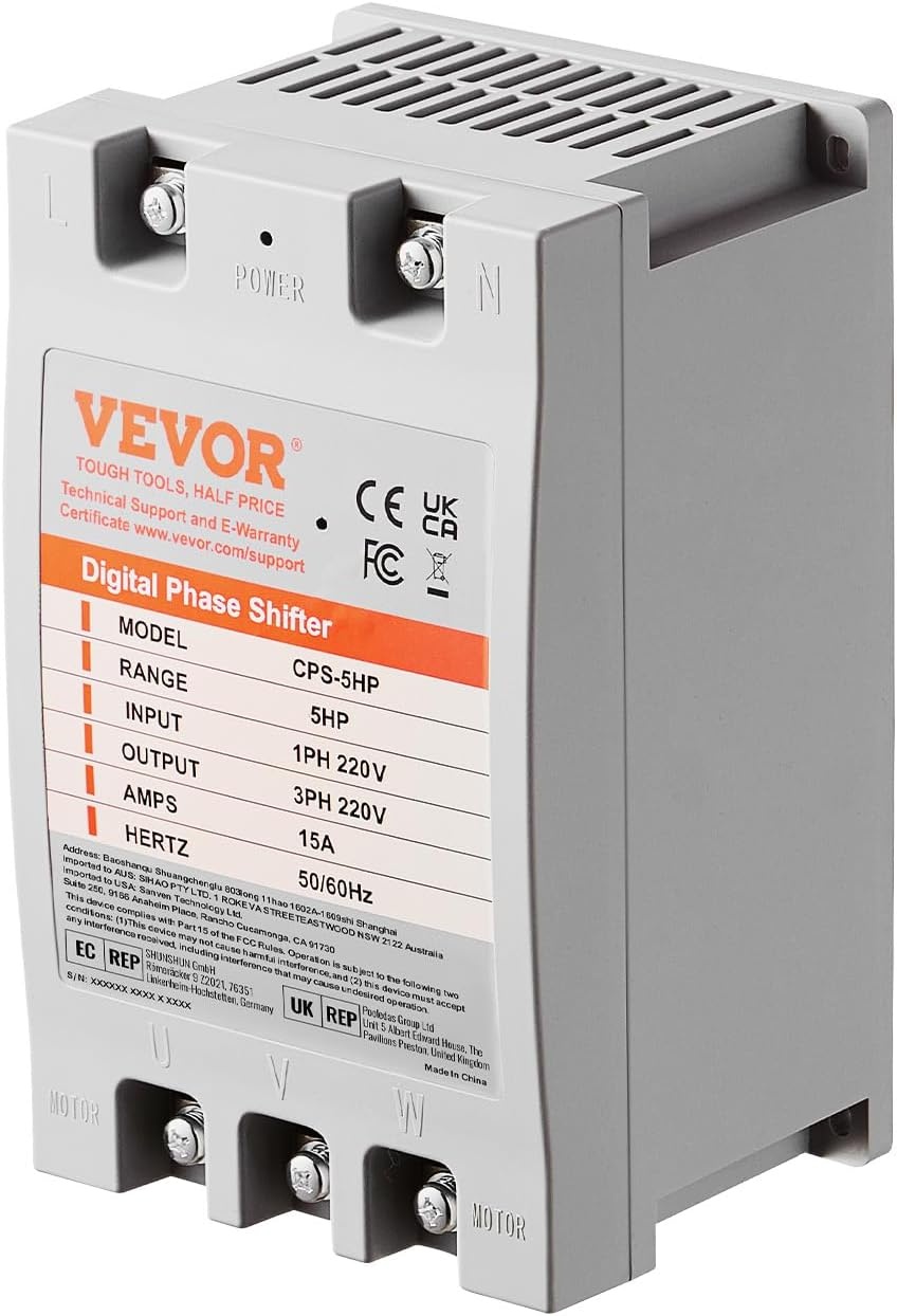 image:imageVEVOR 3 Phase Converter 75HP 23A 220V Single Phase to 3 Phase Converter 220V InputOutput Digital Phase Shifter for Residential amp Light Commercial Use One Converter for One Motor Only5HP15A