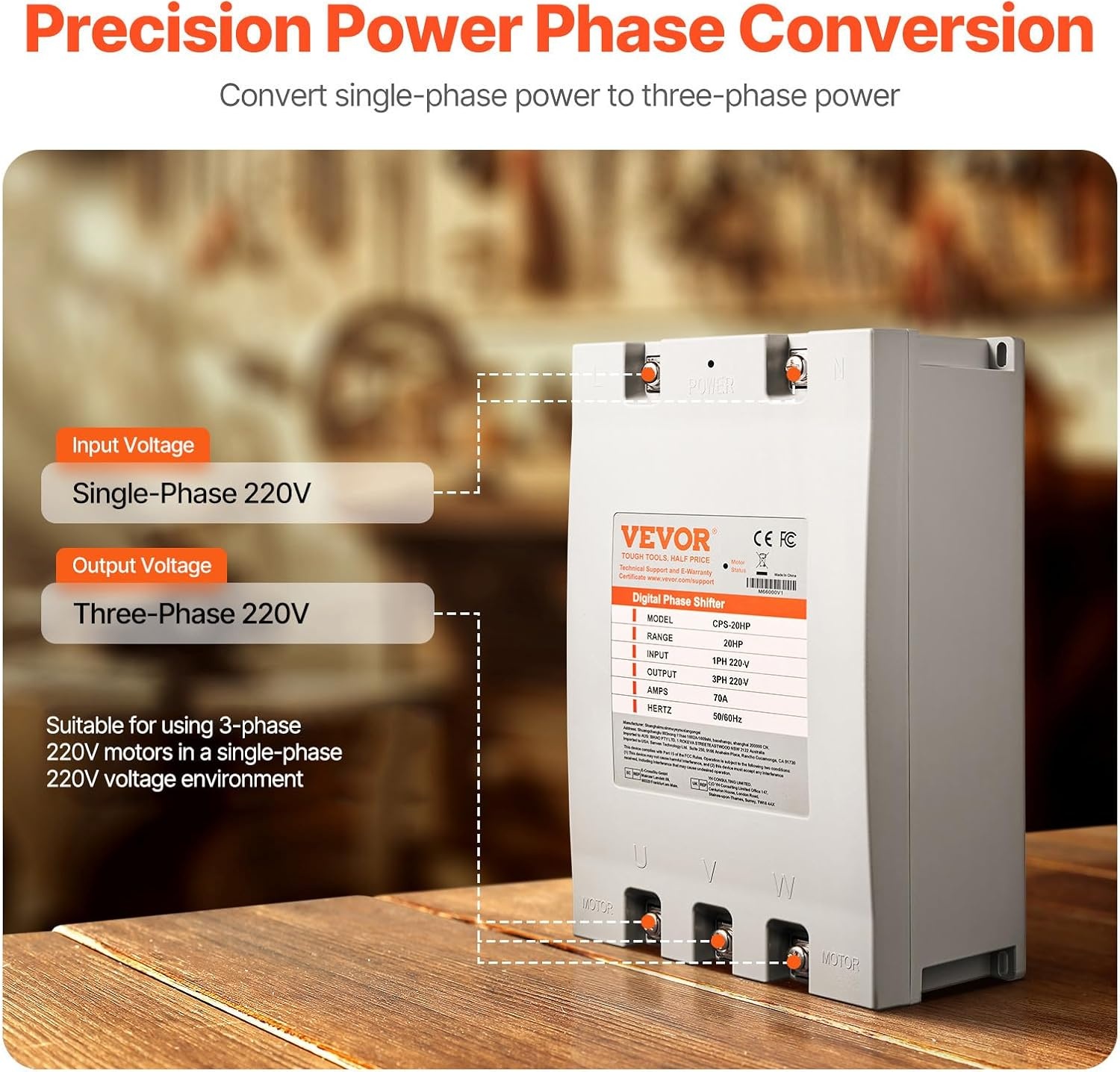 image:imageVEVOR 3 Phase Converter 75HP 23A 220V Single Phase to 3 Phase Converter 220V InputOutput Digital Phase Shifter for Residential amp Light Commercial Use One Converter for One Motor Only20HP70A