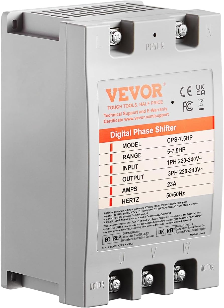 image:imageVEVOR 3 Phase Converter 75HP 23A 220V Single Phase to 3 Phase Converter 220V InputOutput Digital Phase Shifter for Residential amp Light Commercial Use One Converter for One Motor Only75HP23A