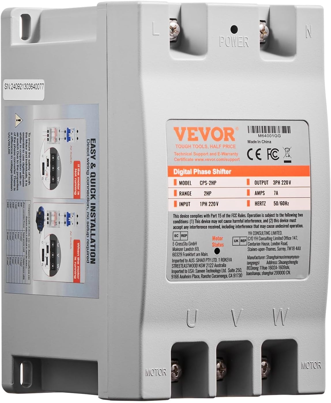 image:imageVEVOR 3 Phase Converter 75HP 23A 220V Single Phase to 3 Phase Converter 220V InputOutput Digital Phase Shifter for Residential amp Light Commercial Use One Converter for One Motor Only2HP7A