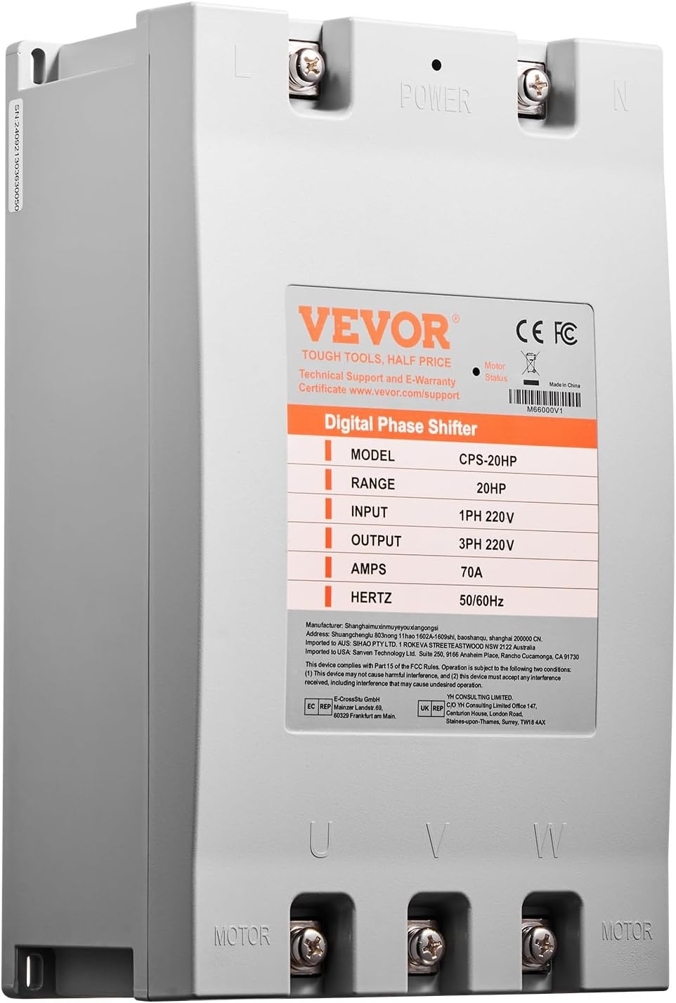 image:imageVEVOR 3 Phase Converter 75HP 23A 220V Single Phase to 3 Phase Converter 220V InputOutput Digital Phase Shifter for Residential amp Light Commercial Use One Converter for One Motor Only20HP70A