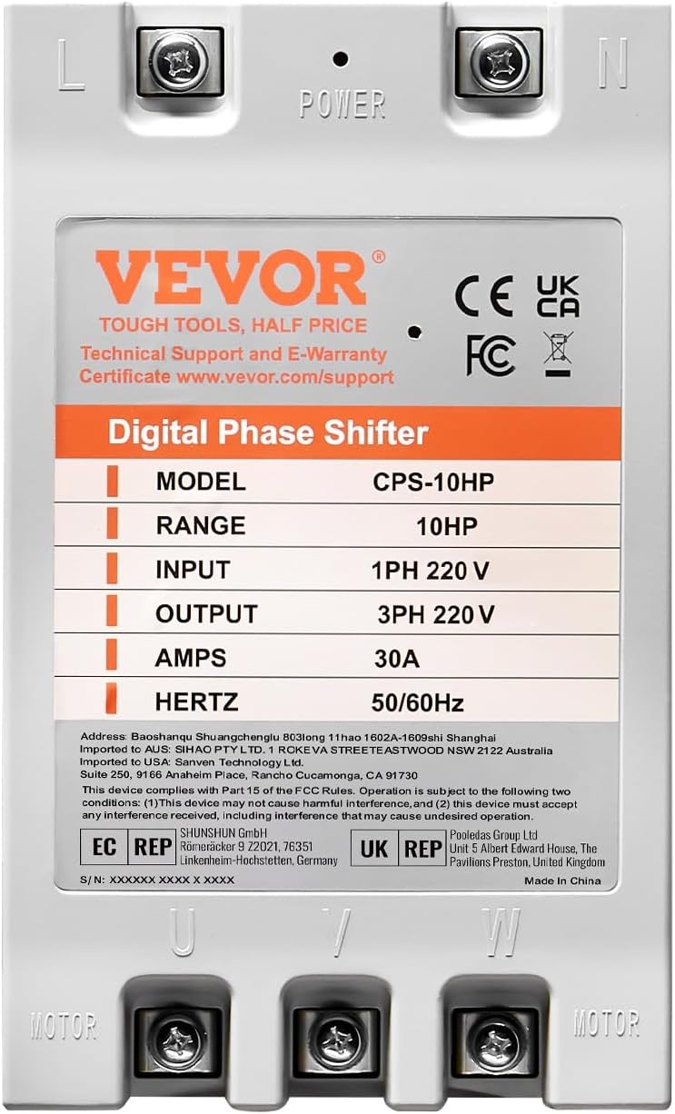 image:imageVEVOR 3 Phase Converter 75HP 23A 220V Single Phase to 3 Phase Converter 220V InputOutput Digital Phase Shifter for Residential amp Light Commercial Use One Converter for One Motor Only10HP30A