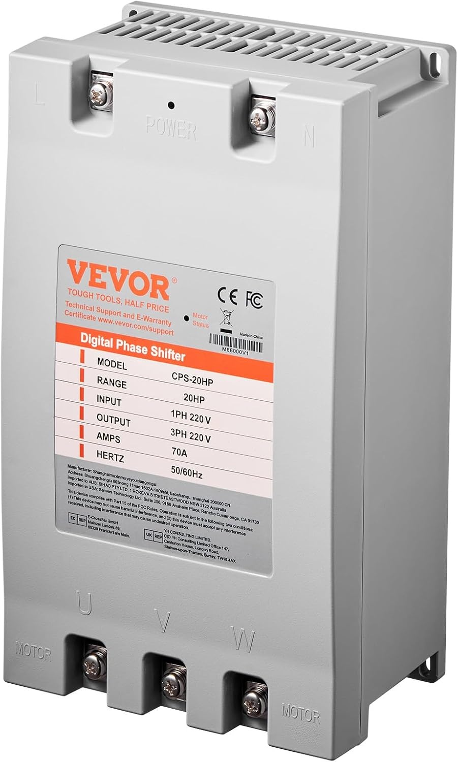 image:imageVEVOR 3 Phase Converter 75HP 23A 220V Single Phase to 3 Phase Converter 220V InputOutput Digital Phase Shifter for Residential amp Light Commercial Use One Converter for One Motor Only20HP70A