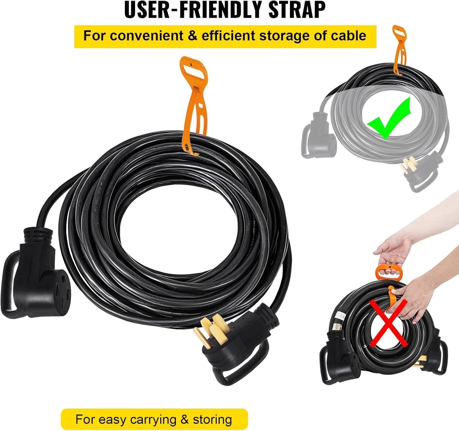 image:imageVEVOR 36 FT 50 Amp RV Extension Cord Durable Premium Power Cord RV 265mm Wire Diameter Extension Cord Copper Wire RV Cord Power Supply Cable for Trailer Motorhome Camper with Handles25 FT