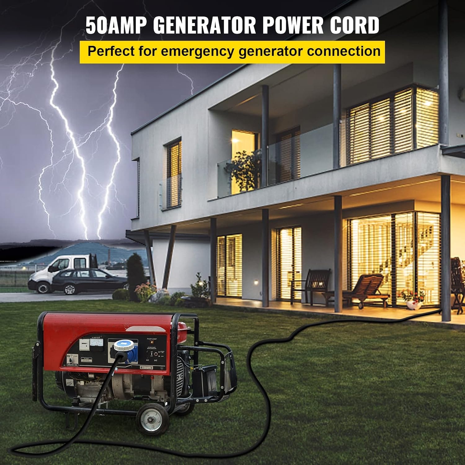 image:imageVEVOR 36 FT 50 Amp RV Extension Cord Durable Premium Power Cord RV 265mm Wire Diameter Extension Cord Copper Wire RV Cord Power Supply Cable for Trailer Motorhome Camper with Handles50 FT