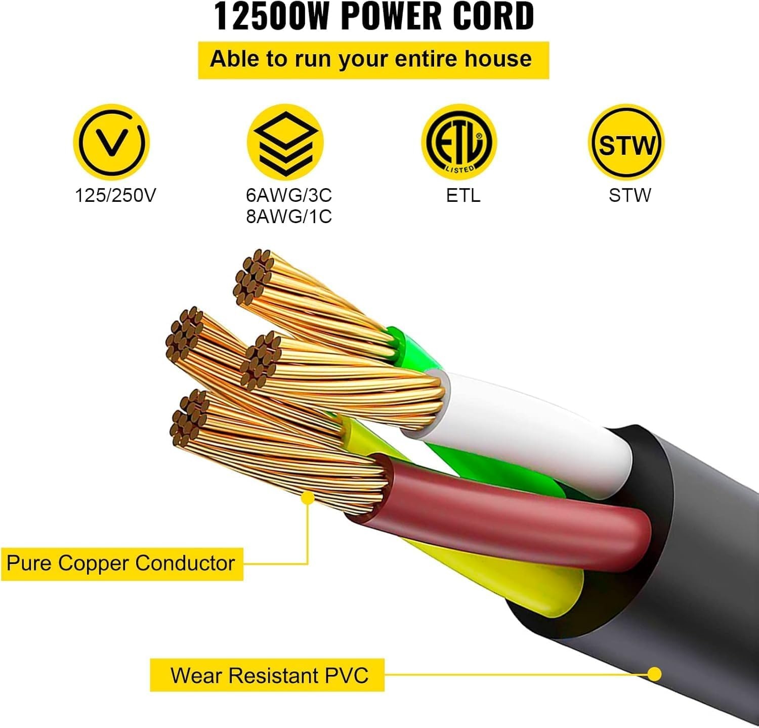 image:imageVEVOR 36 FT 50 Amp RV Extension Cord Durable Premium Power Cord RV 265mm Wire Diameter Extension Cord Copper Wire RV Cord Power Supply Cable for Trailer Motorhome Camper with Handles25 FT
