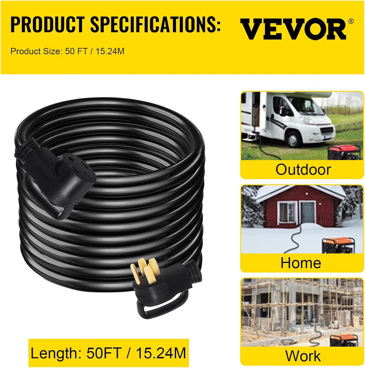 image:imageVEVOR 36 FT 50 Amp RV Extension Cord Durable Premium Power Cord RV 265mm Wire Diameter Extension Cord Copper Wire RV Cord Power Supply Cable for Trailer Motorhome Camper with Handles50 FT
