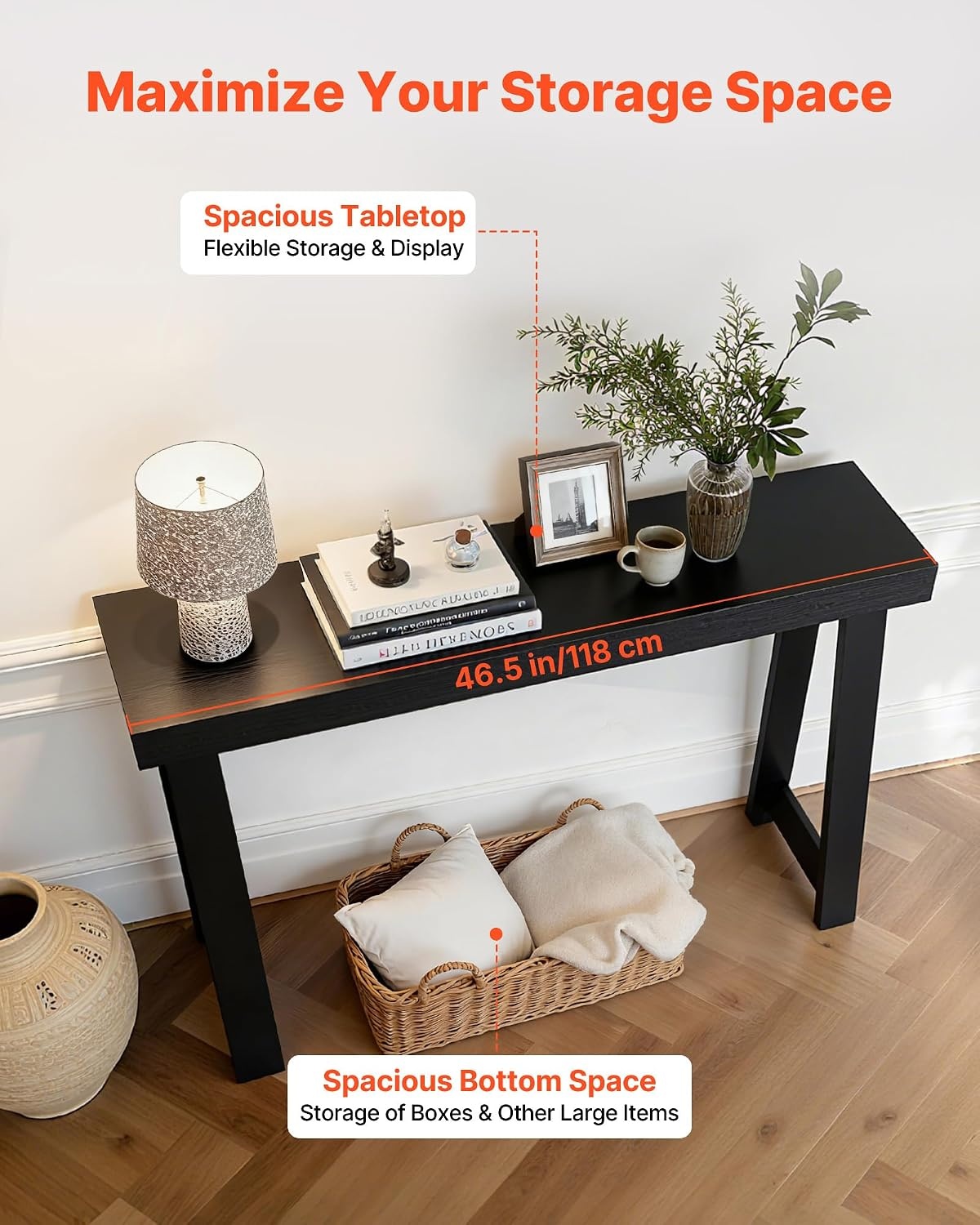 image:imageVEVOR 36 in Console Table Modern Desk Behind The Couch Wooden Rectangle Entrance Desk Narrow Long Sofa Table Accent Stand Ideal for Hallway Bedroom Living Room Foyer Easy Assembly BlackBlack