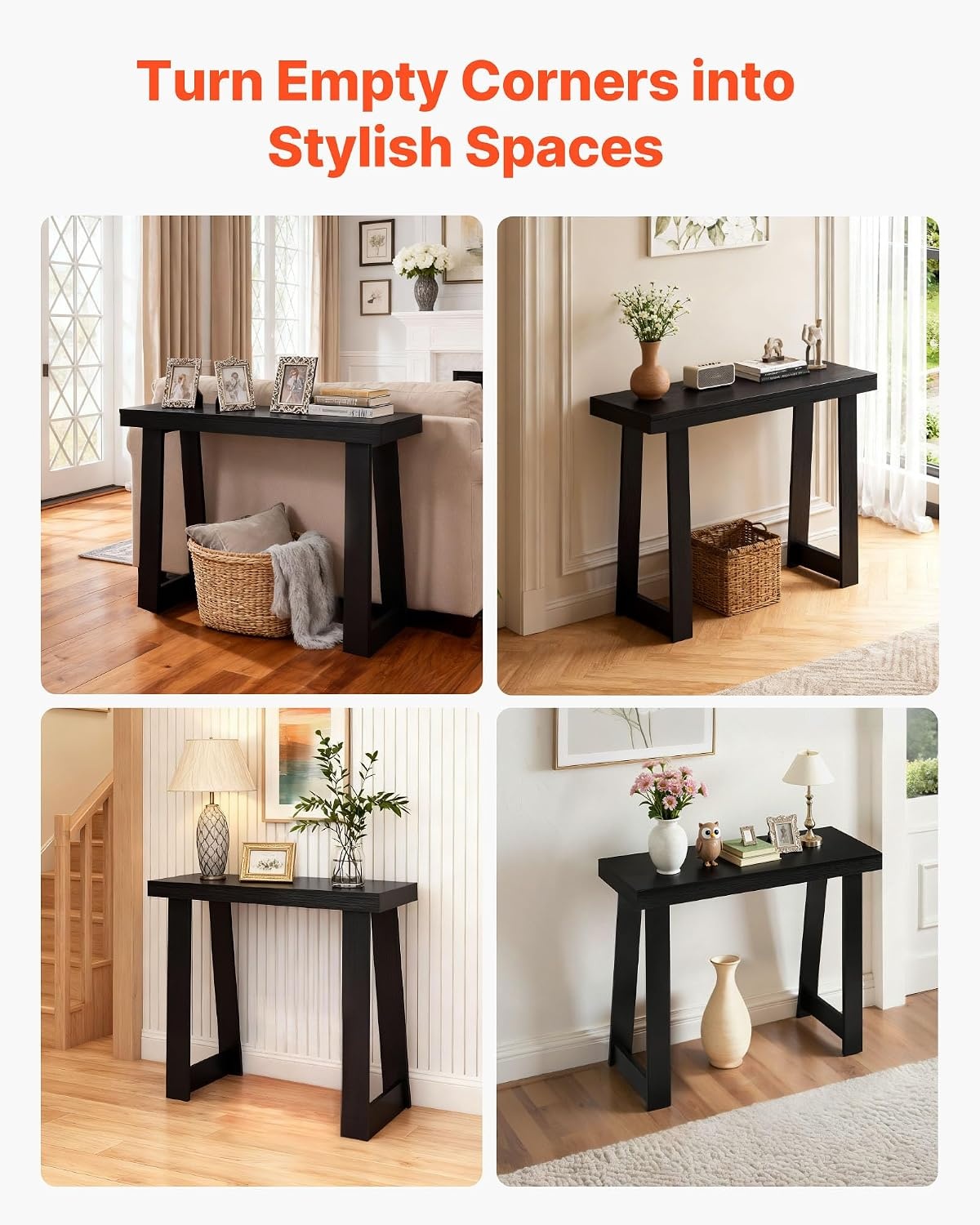image:imageVEVOR 36 in Console Table Modern Desk Behind The Couch Wooden Rectangle Entrance Desk Narrow Long Sofa Table Accent Stand Ideal for Hallway Bedroom Living Room Foyer Easy Assembly BlackBlack