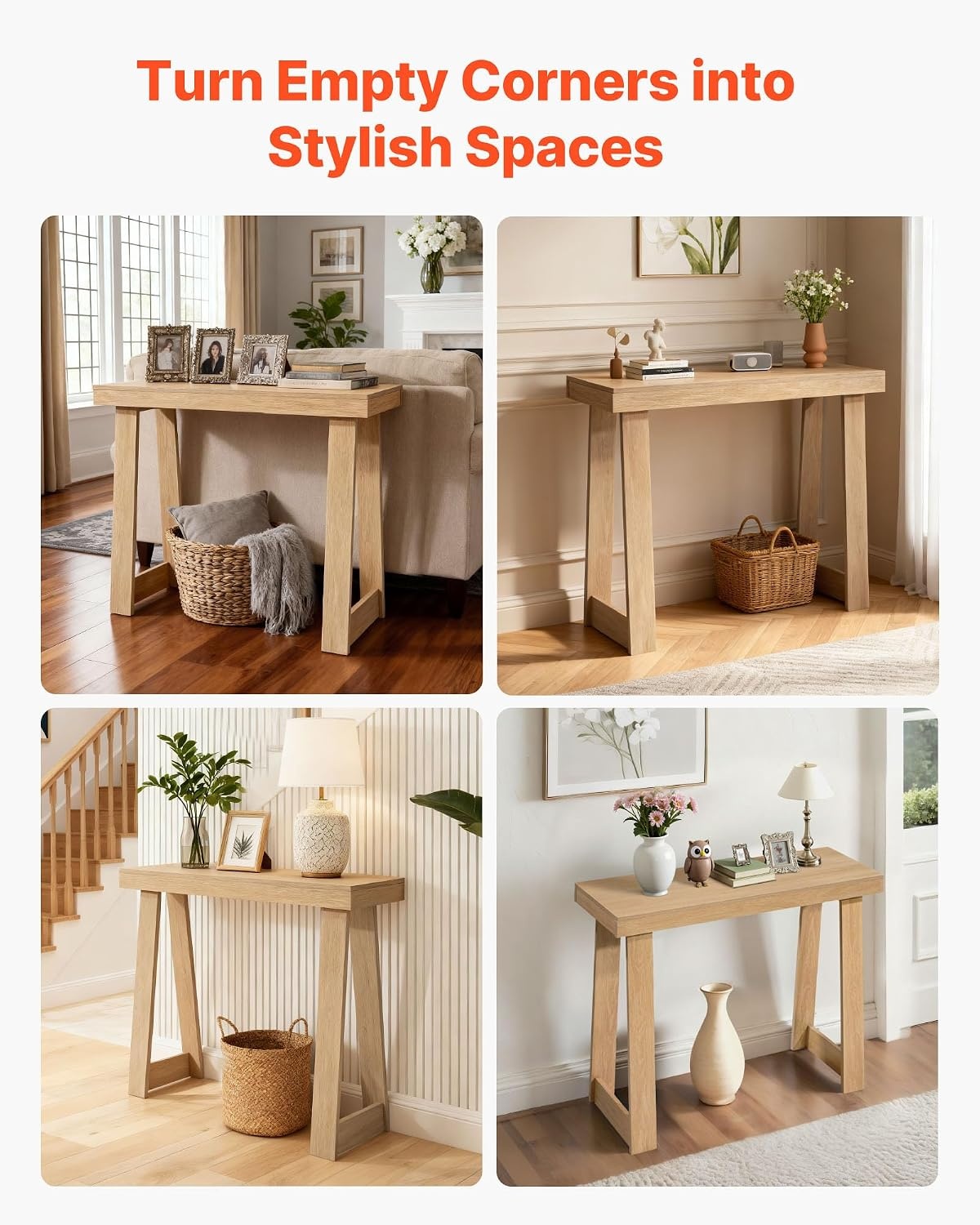 image:imageVEVOR 36 in Console Table Modern Desk Behind The Couch Wooden Rectangle Entrance Desk Narrow Long Sofa Table Accent Stand Ideal for Hallway Bedroom Living Room Foyer Easy Assembly BlackNatural