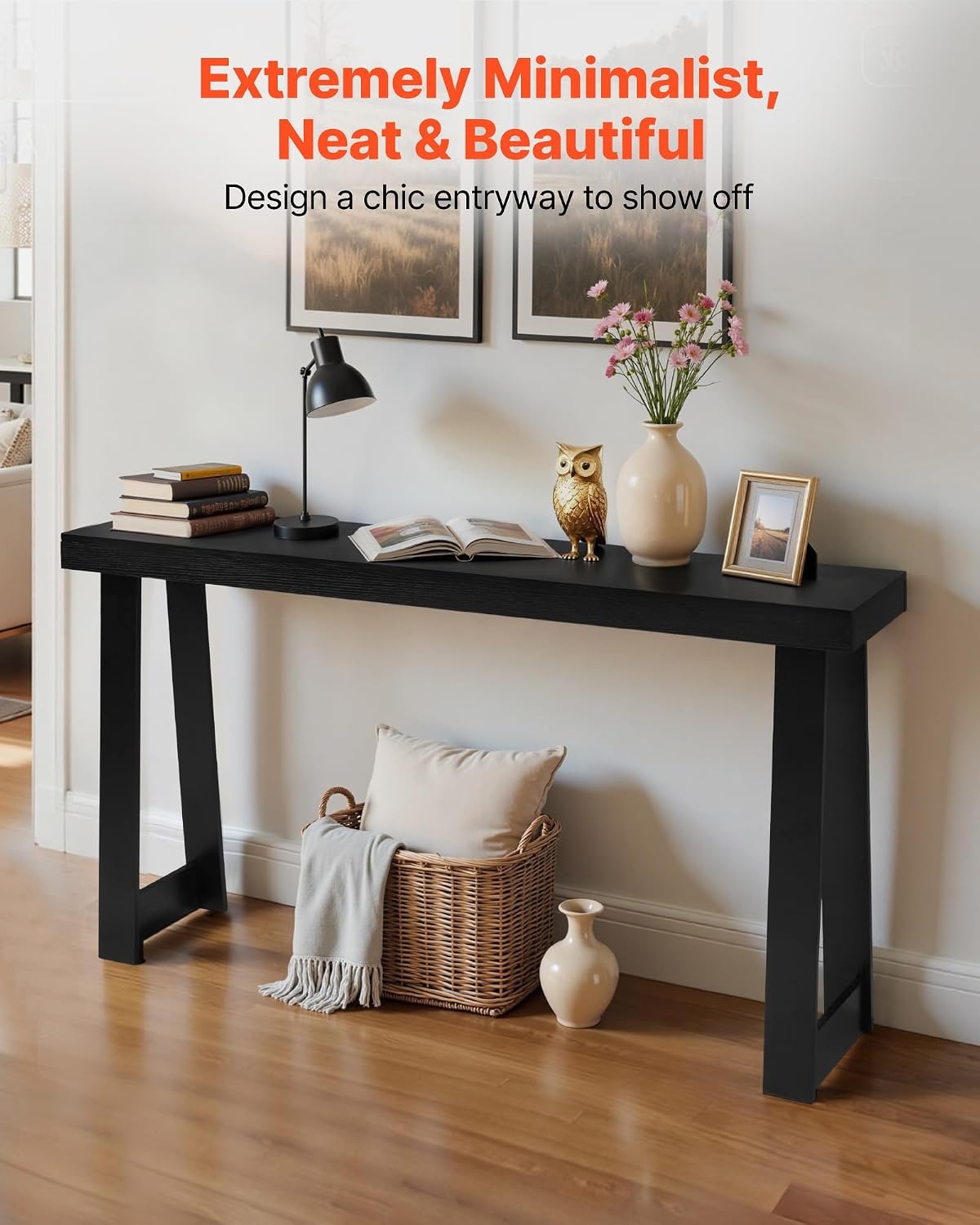 image:imageVEVOR 36 in Console Table Modern Desk Behind The Couch Wooden Rectangle Entrance Desk Narrow Long Sofa Table Accent Stand Ideal for Hallway Bedroom Living Room Foyer Easy Assembly BlackBlack
