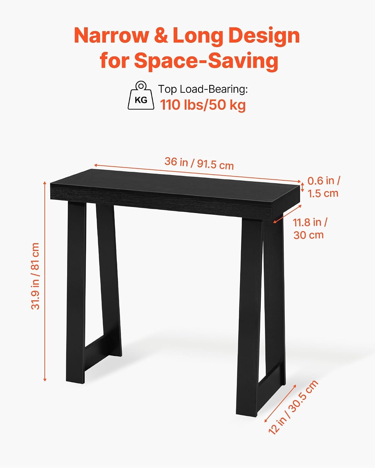 image:imageVEVOR 36 in Console Table Modern Desk Behind The Couch Wooden Rectangle Entrance Desk Narrow Long Sofa Table Accent Stand Ideal for Hallway Bedroom Living Room Foyer Easy Assembly BlackBlack