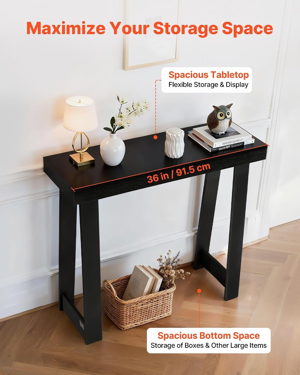 image:imageVEVOR 36 in Console Table Modern Desk Behind The Couch Wooden Rectangle Entrance Desk Narrow Long Sofa Table Accent Stand Ideal for Hallway Bedroom Living Room Foyer Easy Assembly BlackBlack