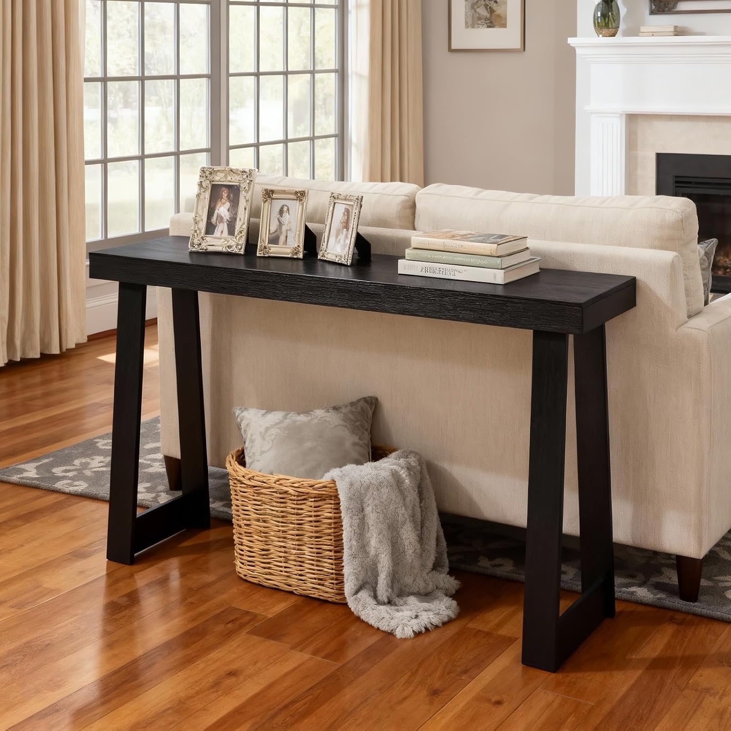image:imageVEVOR 36 in Console Table Modern Desk Behind The Couch Wooden Rectangle Entrance Desk Narrow Long Sofa Table Accent Stand Ideal for Hallway Bedroom Living Room Foyer Easy Assembly BlackBlack