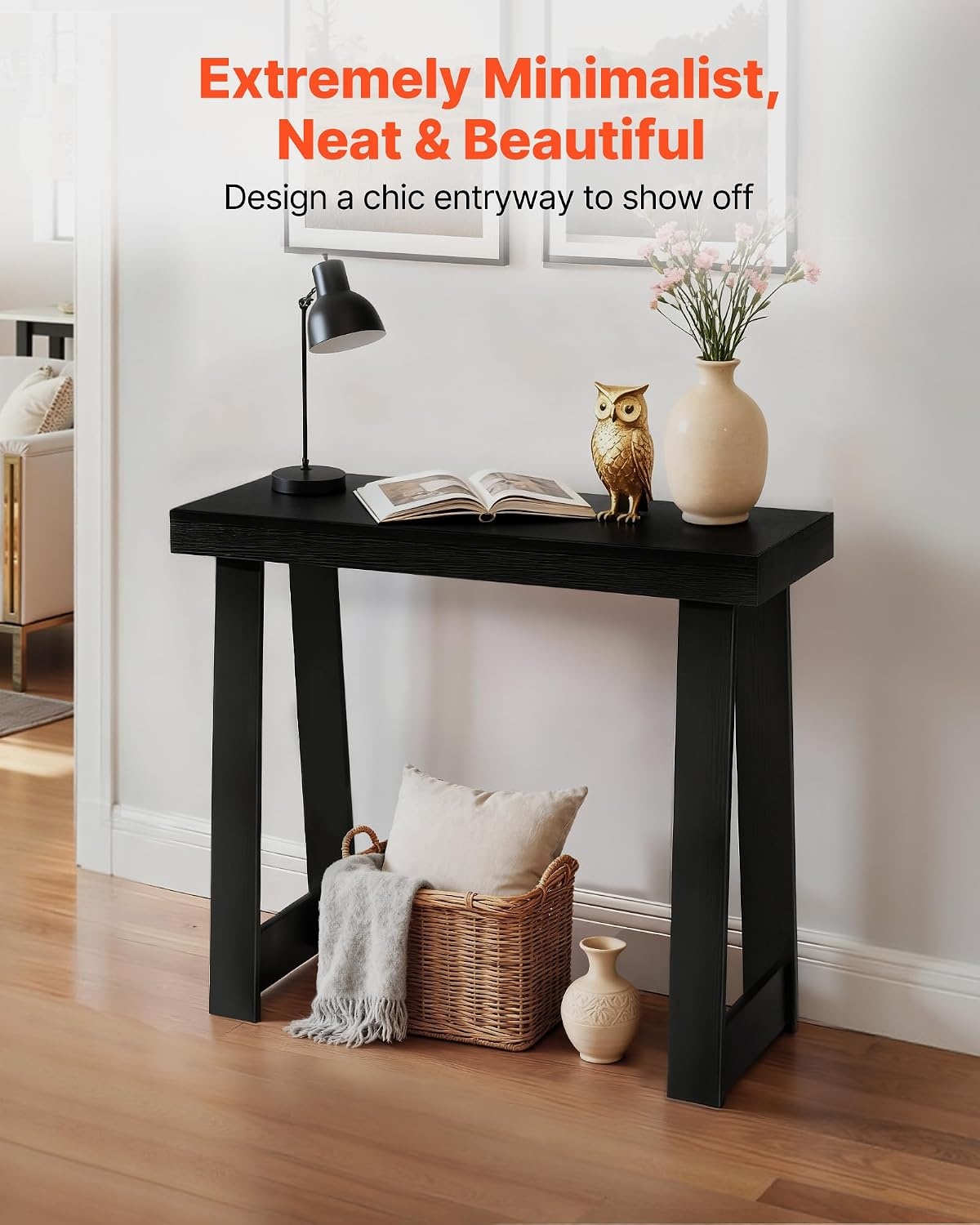 image:imageVEVOR 36 in Console Table Modern Desk Behind The Couch Wooden Rectangle Entrance Desk Narrow Long Sofa Table Accent Stand Ideal for Hallway Bedroom Living Room Foyer Easy Assembly BlackBlack