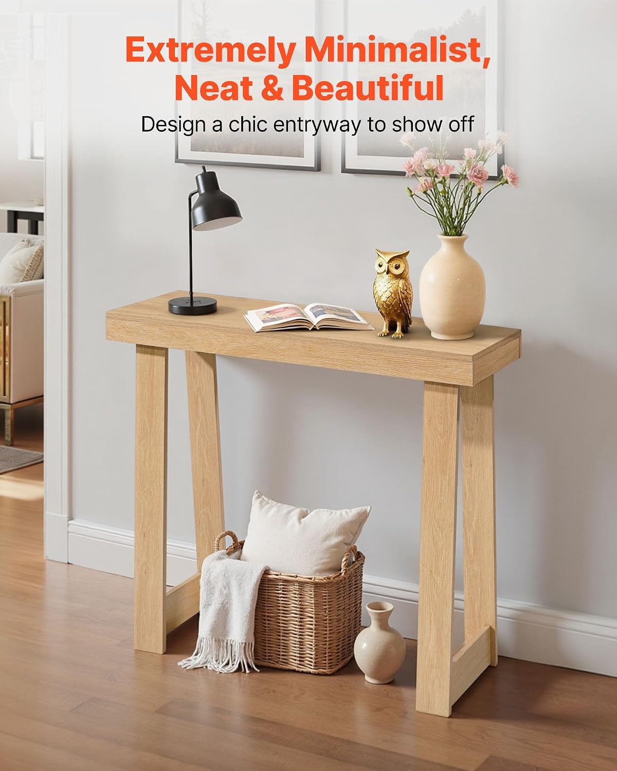 image:imageVEVOR 36 in Console Table Modern Desk Behind The Couch Wooden Rectangle Entrance Desk Narrow Long Sofa Table Accent Stand Ideal for Hallway Bedroom Living Room Foyer Easy Assembly BlackNatural
