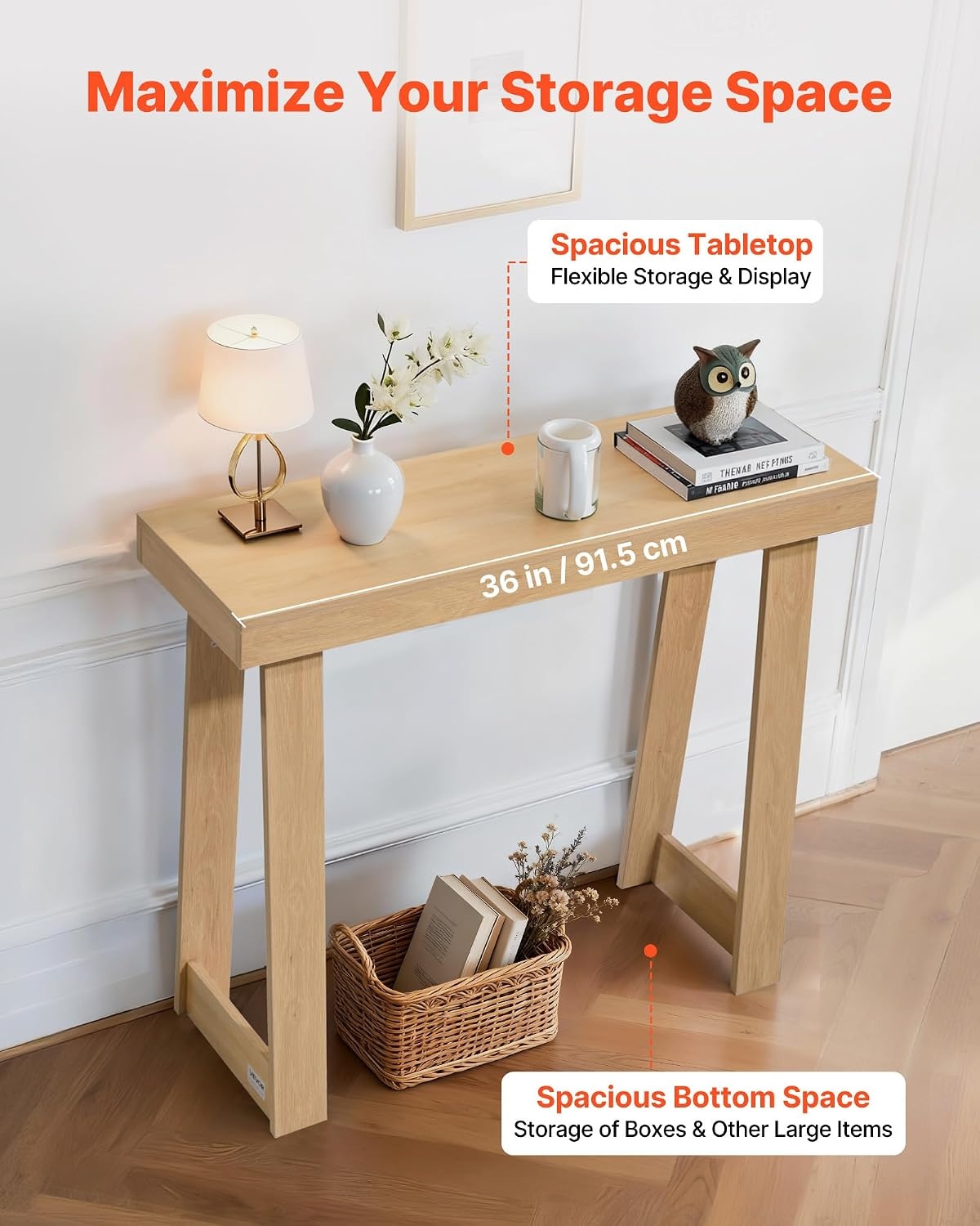 image:imageVEVOR 36 in Console Table Modern Desk Behind The Couch Wooden Rectangle Entrance Desk Narrow Long Sofa Table Accent Stand Ideal for Hallway Bedroom Living Room Foyer Easy Assembly BlackNatural