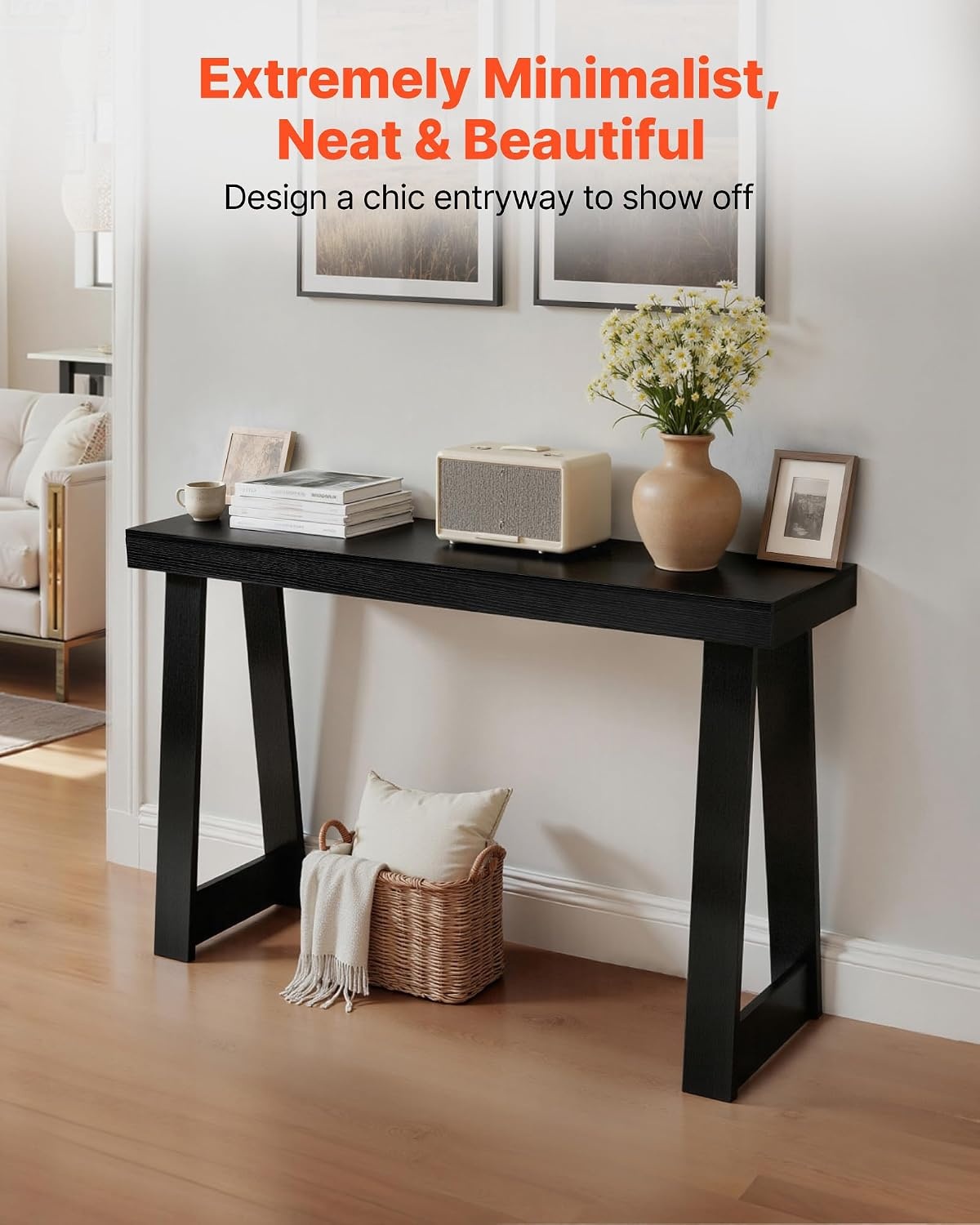 image:imageVEVOR 36 in Console Table Modern Desk Behind The Couch Wooden Rectangle Entrance Desk Narrow Long Sofa Table Accent Stand Ideal for Hallway Bedroom Living Room Foyer Easy Assembly BlackBlack