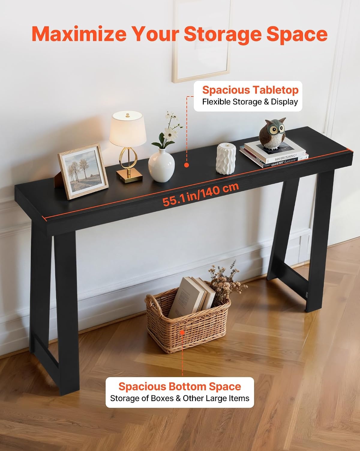image:imageVEVOR 36 in Console Table Modern Desk Behind The Couch Wooden Rectangle Entrance Desk Narrow Long Sofa Table Accent Stand Ideal for Hallway Bedroom Living Room Foyer Easy Assembly BlackBlack