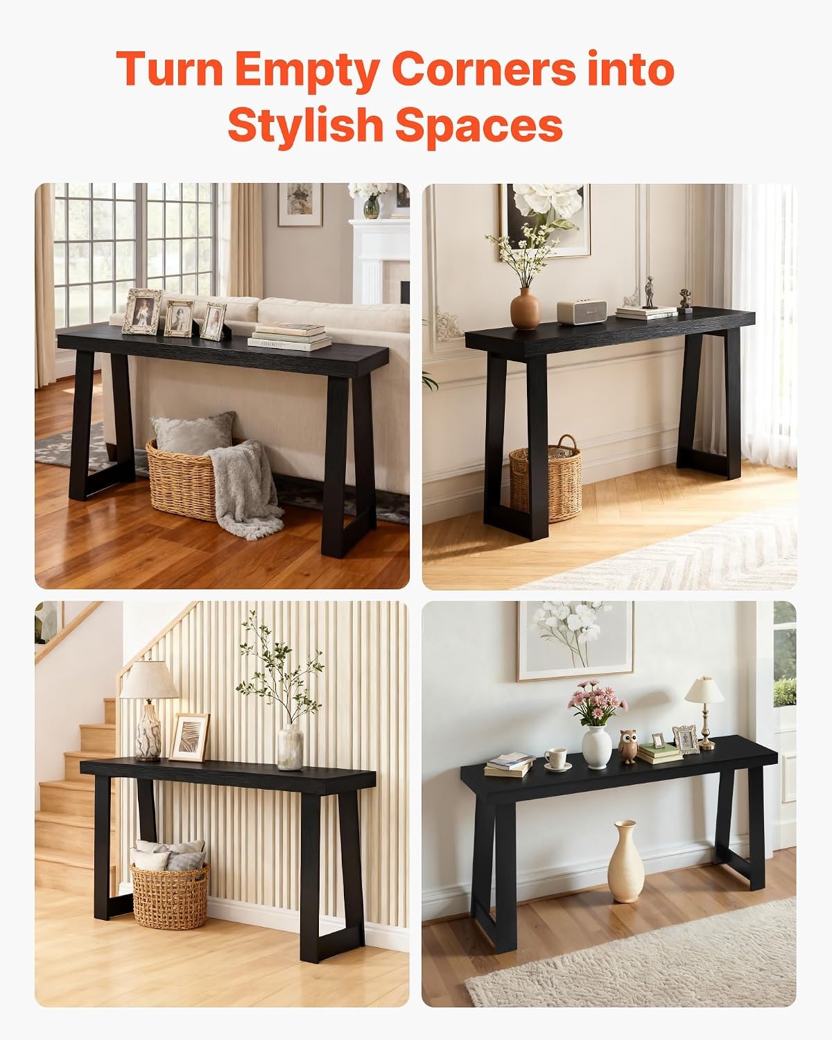 image:imageVEVOR 36 in Console Table Modern Desk Behind The Couch Wooden Rectangle Entrance Desk Narrow Long Sofa Table Accent Stand Ideal for Hallway Bedroom Living Room Foyer Easy Assembly BlackBlack