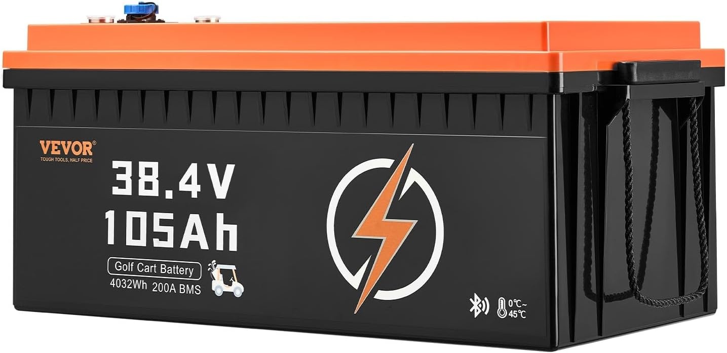 image:imageVEVOR 36V48V 105Ah Golf Cart Lithium Battery 3648 Volt Golf Cart Battery with 200A BMS LCD or Touch Monitor and Mobile APP LiFePO4 Battery with 600A Peak Current 4000 Cycles for Golf Carts36V Battery and Charger ABS Casing