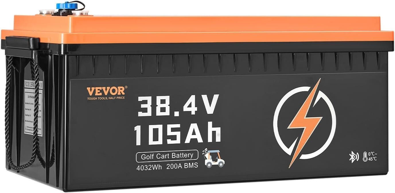 image:imageVEVOR 36V48V 105Ah Golf Cart Lithium Battery 3648 Volt Golf Cart Battery with 200A BMS LCD or Touch Monitor and Mobile APP LiFePO4 Battery with 600A Peak Current 4000 Cycles for Golf Carts36V Battery and Charger ABS Casing