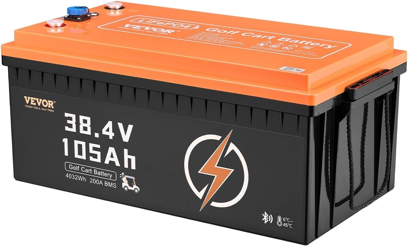 image:imageVEVOR 36V48V 105Ah Golf Cart Lithium Battery 3648 Volt Golf Cart Battery with 200A BMS LCD or Touch Monitor and Mobile APP LiFePO4 Battery with 600A Peak Current 4000 Cycles for Golf Carts36V Battery and Charger ABS Casing