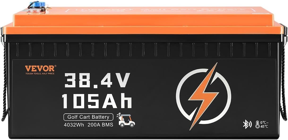 image:imageVEVOR 36V48V 105Ah Golf Cart Lithium Battery 3648 Volt Golf Cart Battery with 200A BMS LCD or Touch Monitor and Mobile APP LiFePO4 Battery with 600A Peak Current 4000 Cycles for Golf Carts36V Battery and Charger ABS Casing
