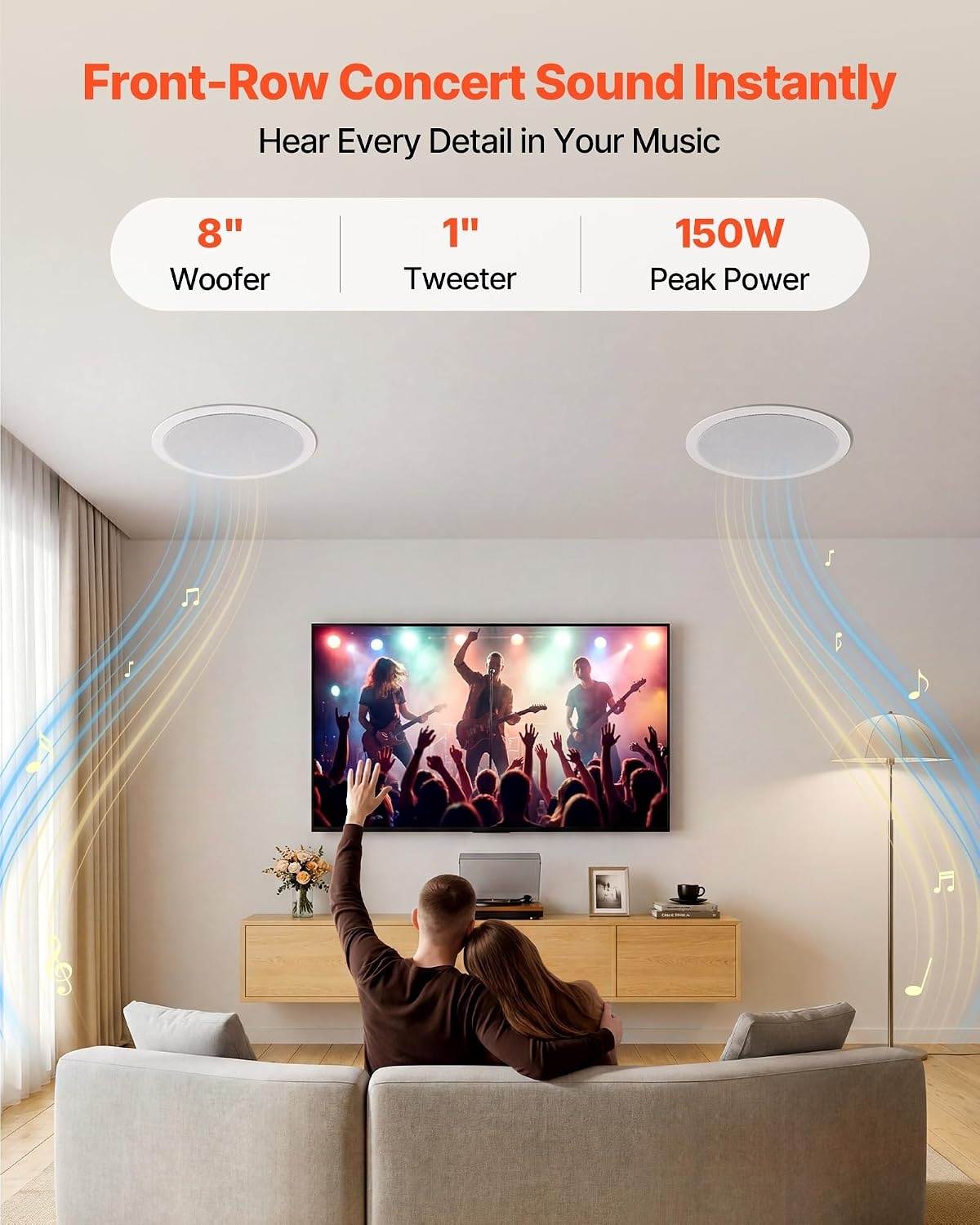 image:imageVEVOR 4 PCs 8 Inch in Ceiling Speakers 400W Flush Mount Ceiling amp inWall Speakers System with 8 Woofer1 Tweeter for Home Kitchen Living Room Bedroom or Covered Outdoor Porches150W2