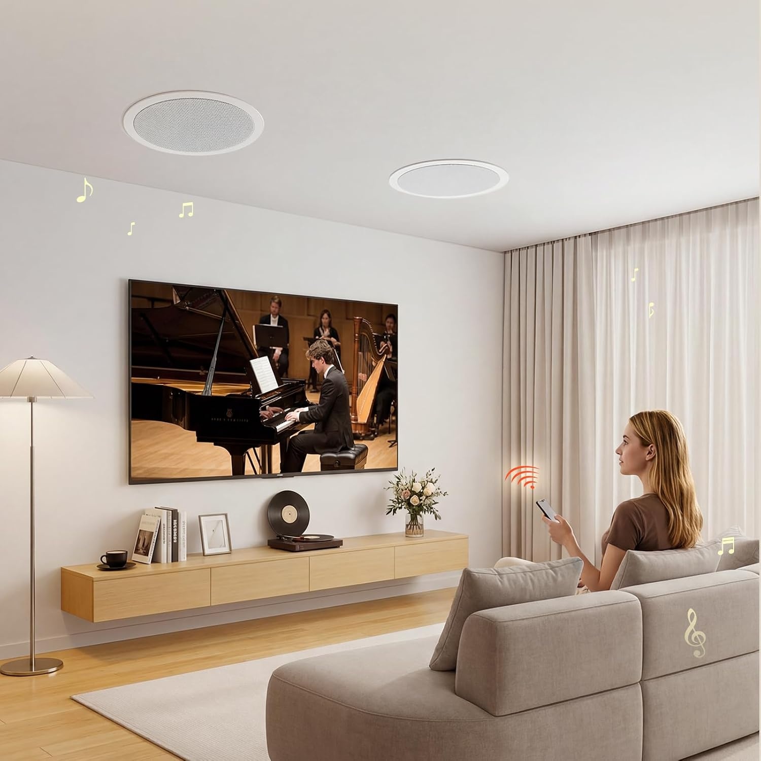 image:imageVEVOR 4 PCs 8 Inch in Ceiling Speakers 400W Flush Mount Ceiling amp inWall Speakers System with 8 Woofer1 Tweeter for Home Kitchen Living Room Bedroom or Covered Outdoor Porches150W2