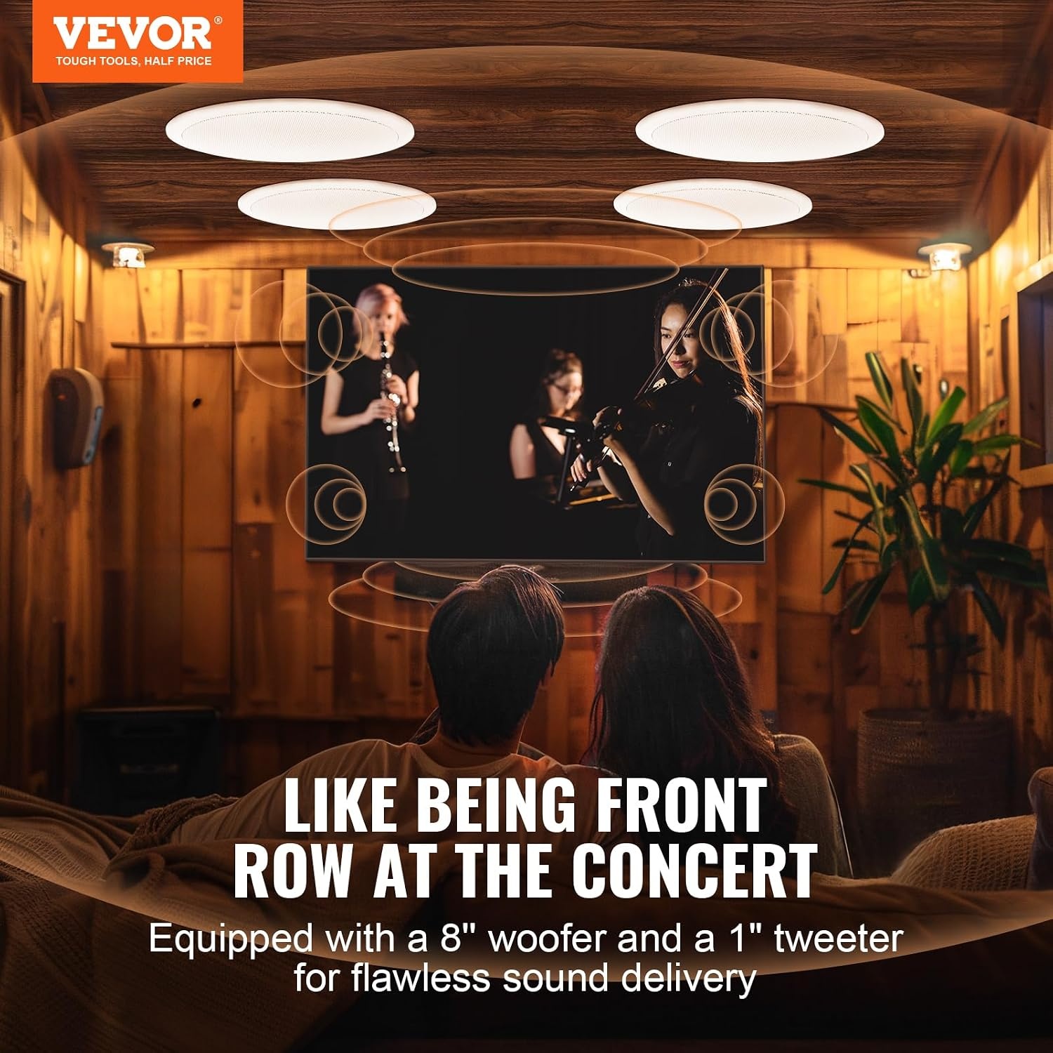 image:imageVEVOR 4 PCs 8 Inch in Ceiling Speakers 400W Flush Mount Ceiling amp inWall Speakers System with 8 Woofer1 Tweeter for Home Kitchen Living Room Bedroom or Covered Outdoor Porches100W4