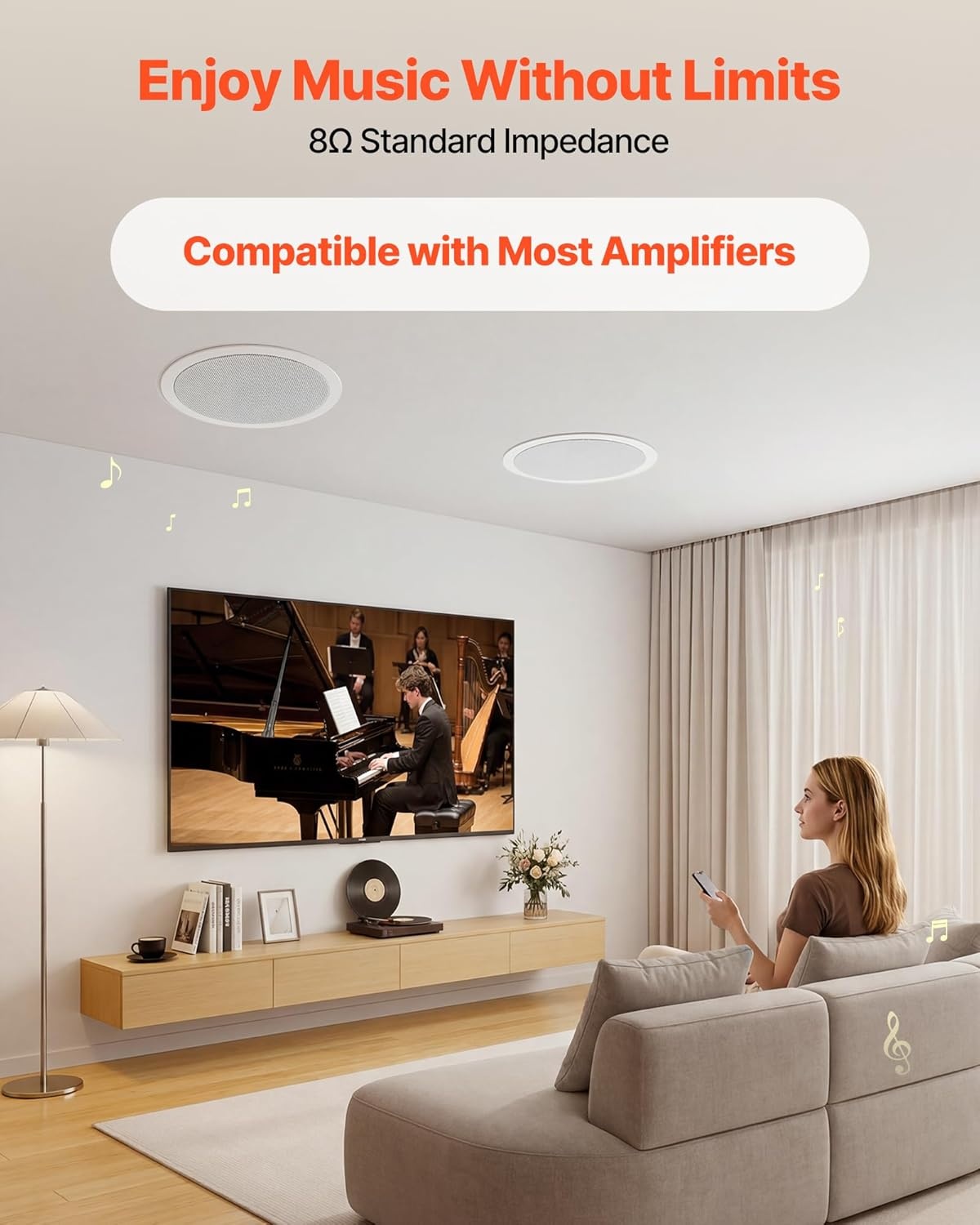 image:imageVEVOR 4 PCs 8 Inch in Ceiling Speakers 400W Flush Mount Ceiling amp inWall Speakers System with 8 Woofer1 Tweeter for Home Kitchen Living Room Bedroom or Covered Outdoor Porches150W2