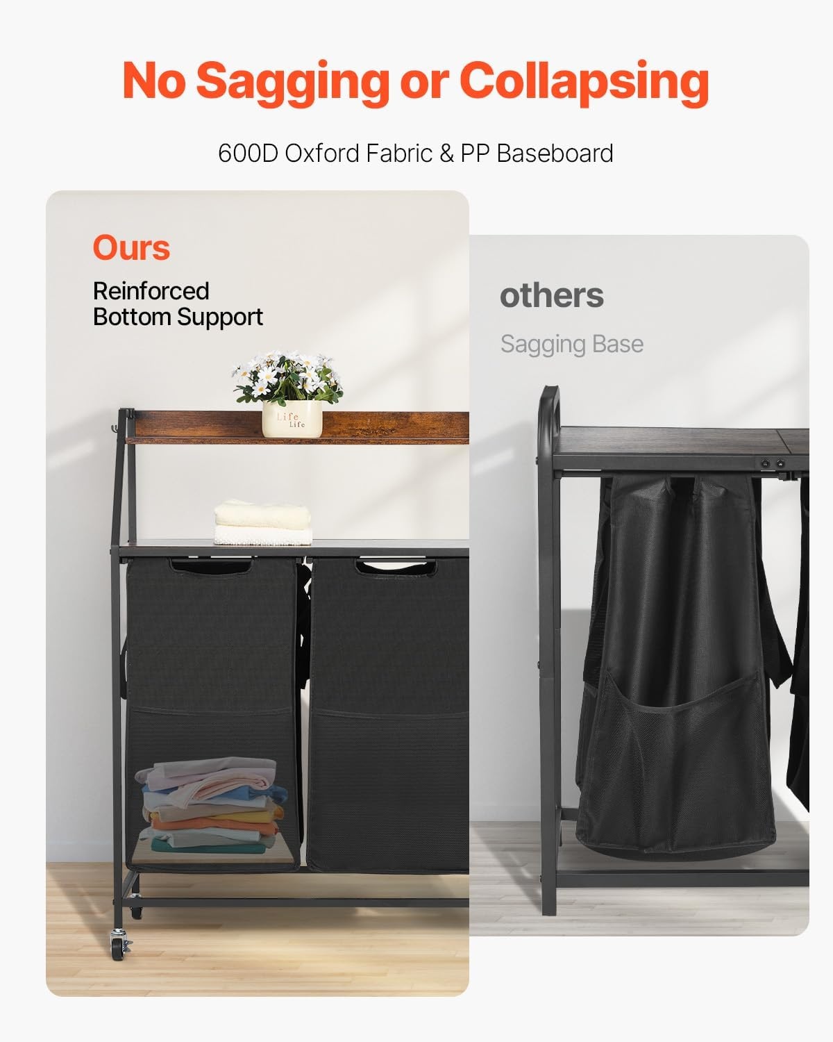 image:imageVEVOR 4 Tiers Laundry Sorter Tall Laundry Hamper with Shelves and Hooks 2 Section Freestanding Basket Organizer Storage with 600D Oxford Cloth Bags and Ladder Shelves for Dirty Clothes Bathroom2 Tiers