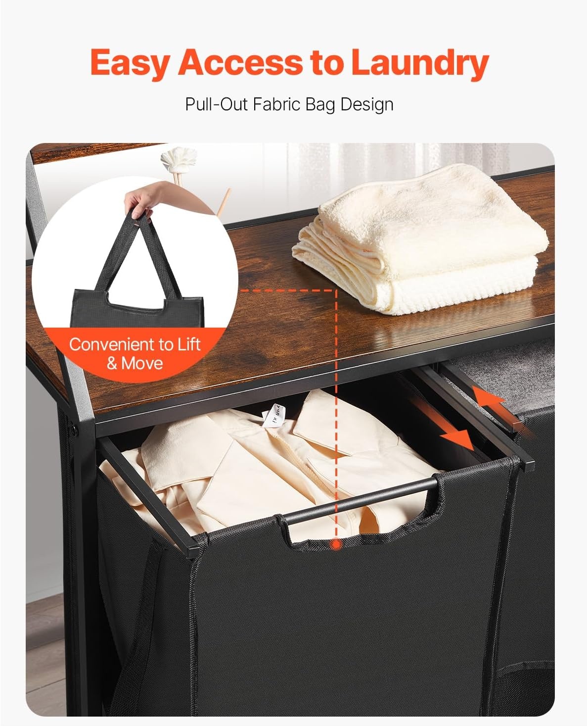 image:imageVEVOR 4 Tiers Laundry Sorter Tall Laundry Hamper with Shelves and Hooks 2 Section Freestanding Basket Organizer Storage with 600D Oxford Cloth Bags and Ladder Shelves for Dirty Clothes Bathroom2 Tiers