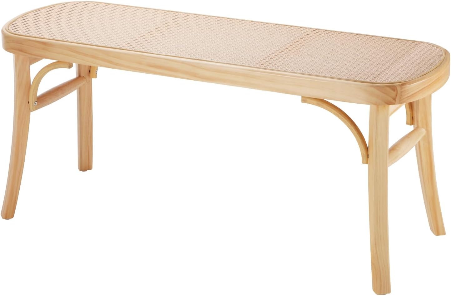 image:imageVEVOR 433 Wooden Rattan Bench Entryway Bench with Oak Wood Legs Bedroom End of Bed Boho Bench with Hand Woven Rattan for Living Room Kitchen